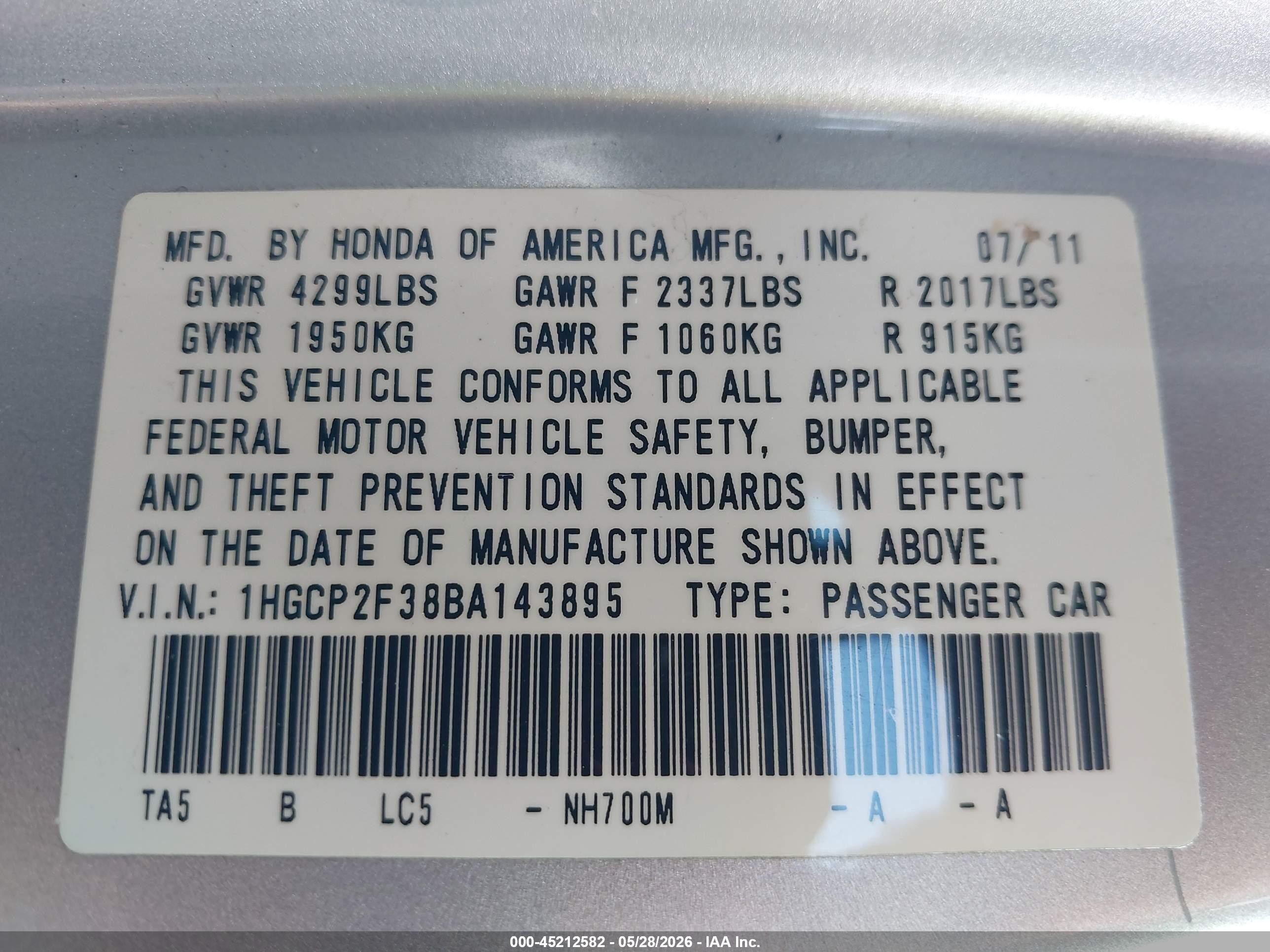2011 Honda Accord 2.4 Lx Silver vin: 1HGCP2F38BA143895