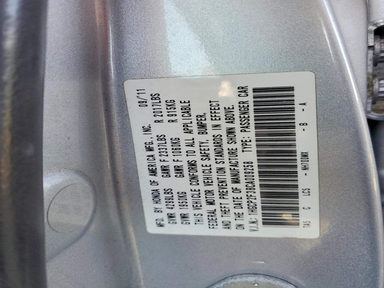 2012 Honda Accord Lx Silver vin: 1HGCP2F38CA009258