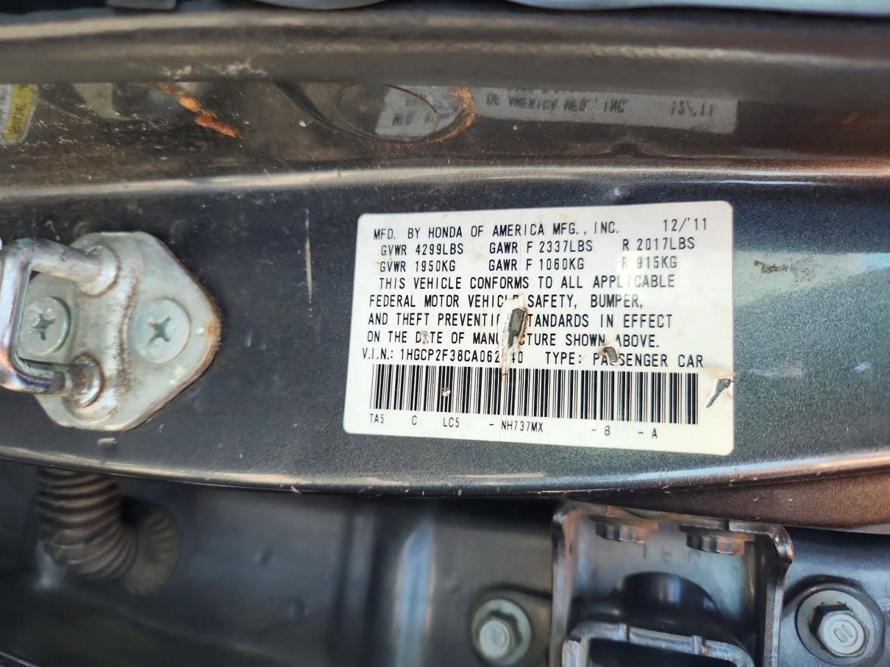 2012 Honda Accord Lx Gray vin: 1HGCP2F38CA062140