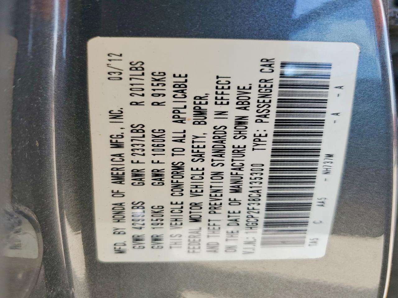 2012 Honda Accord Lx Gray vin: 1HGCP2F38CA135300