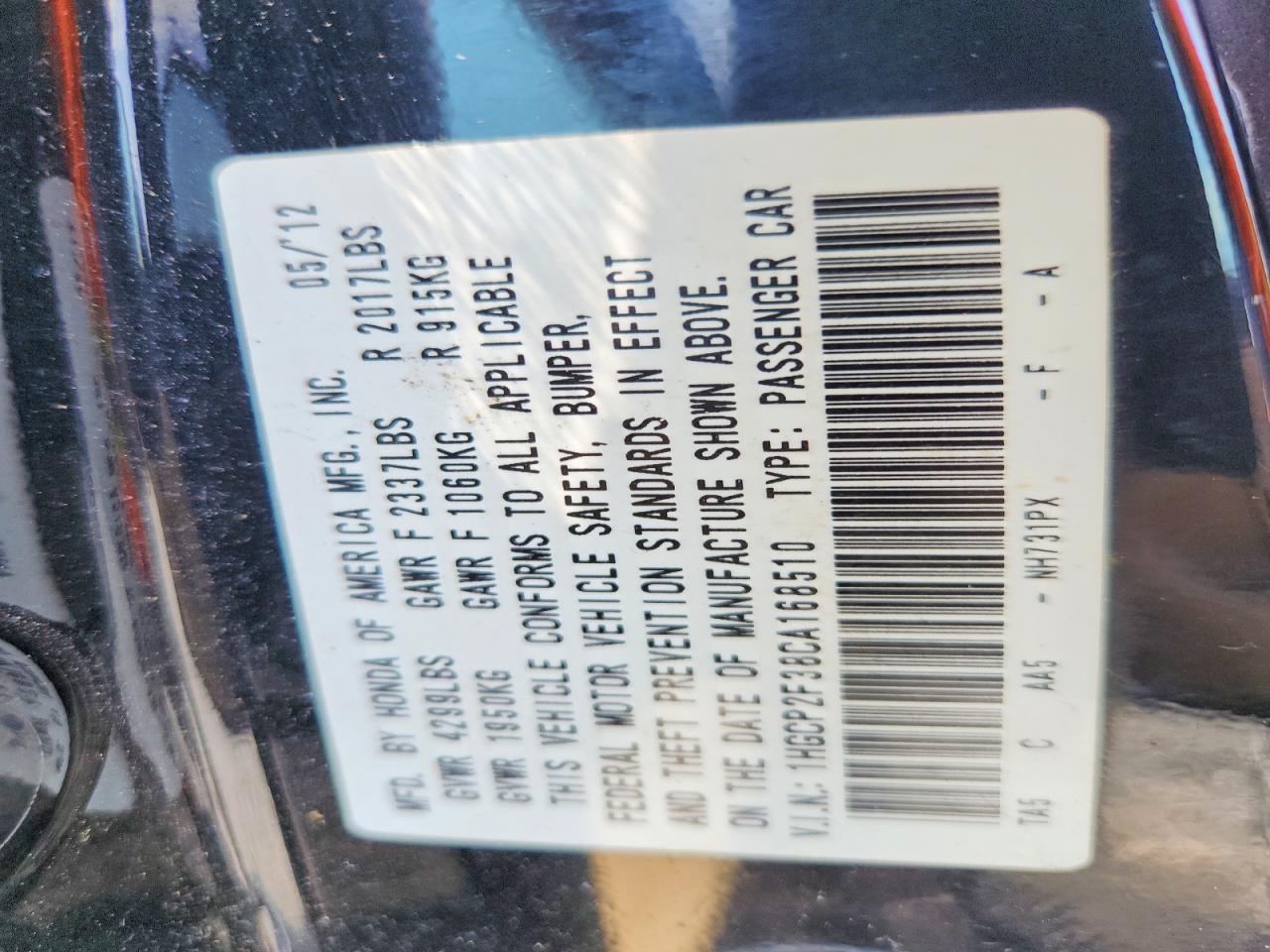 2012 Honda Accord Lx Black vin: 1HGCP2F38CA168510
