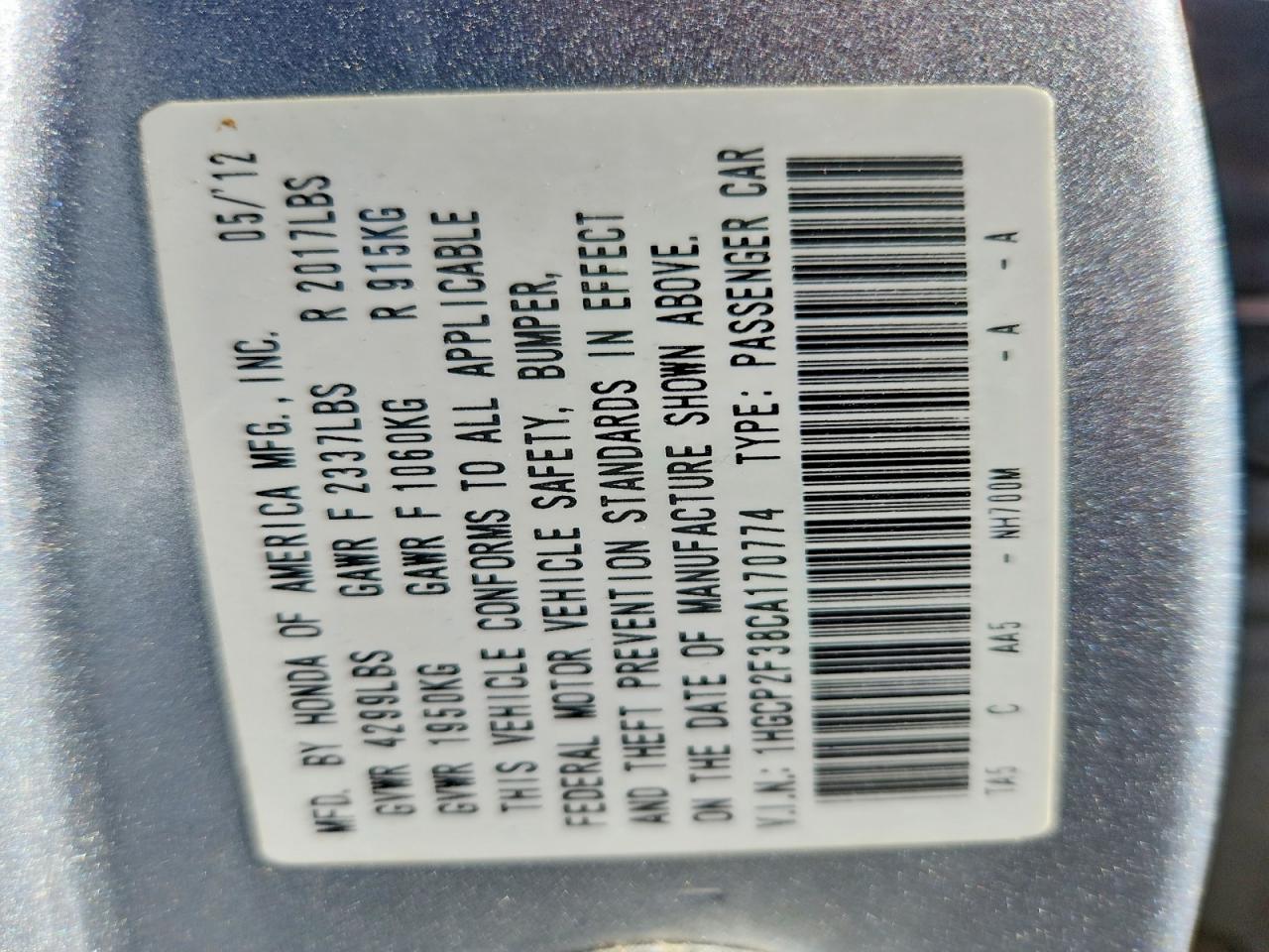2012 Honda Accord Lx Silver vin: 1HGCP2F38CA170774