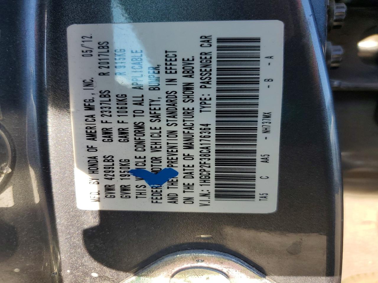2012 Honda Accord Lx Gray vin: 1HGCP2F38CA176364