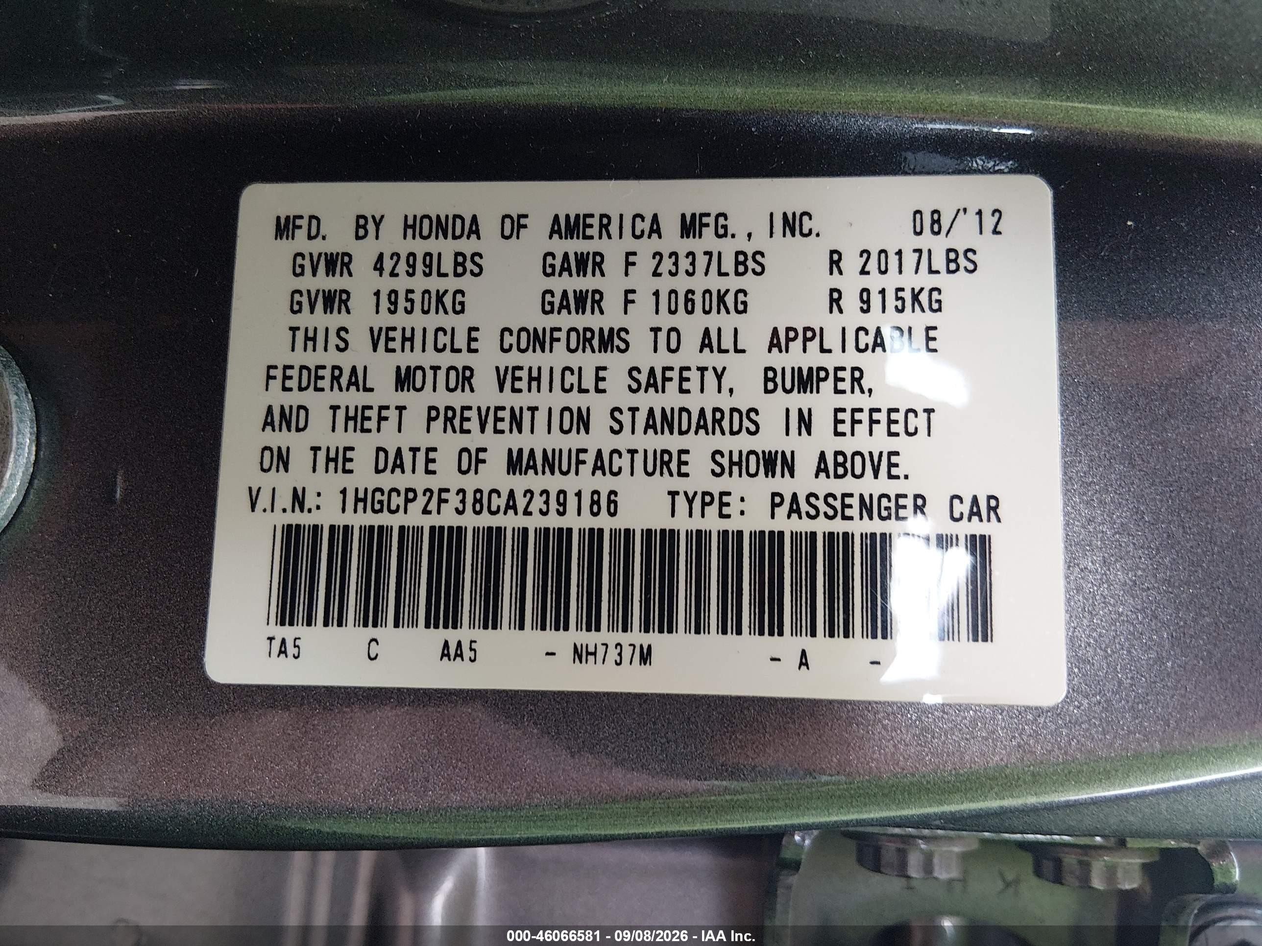 2012 Honda Accord 2.4 Lx Gray vin: 1HGCP2F38CA239186