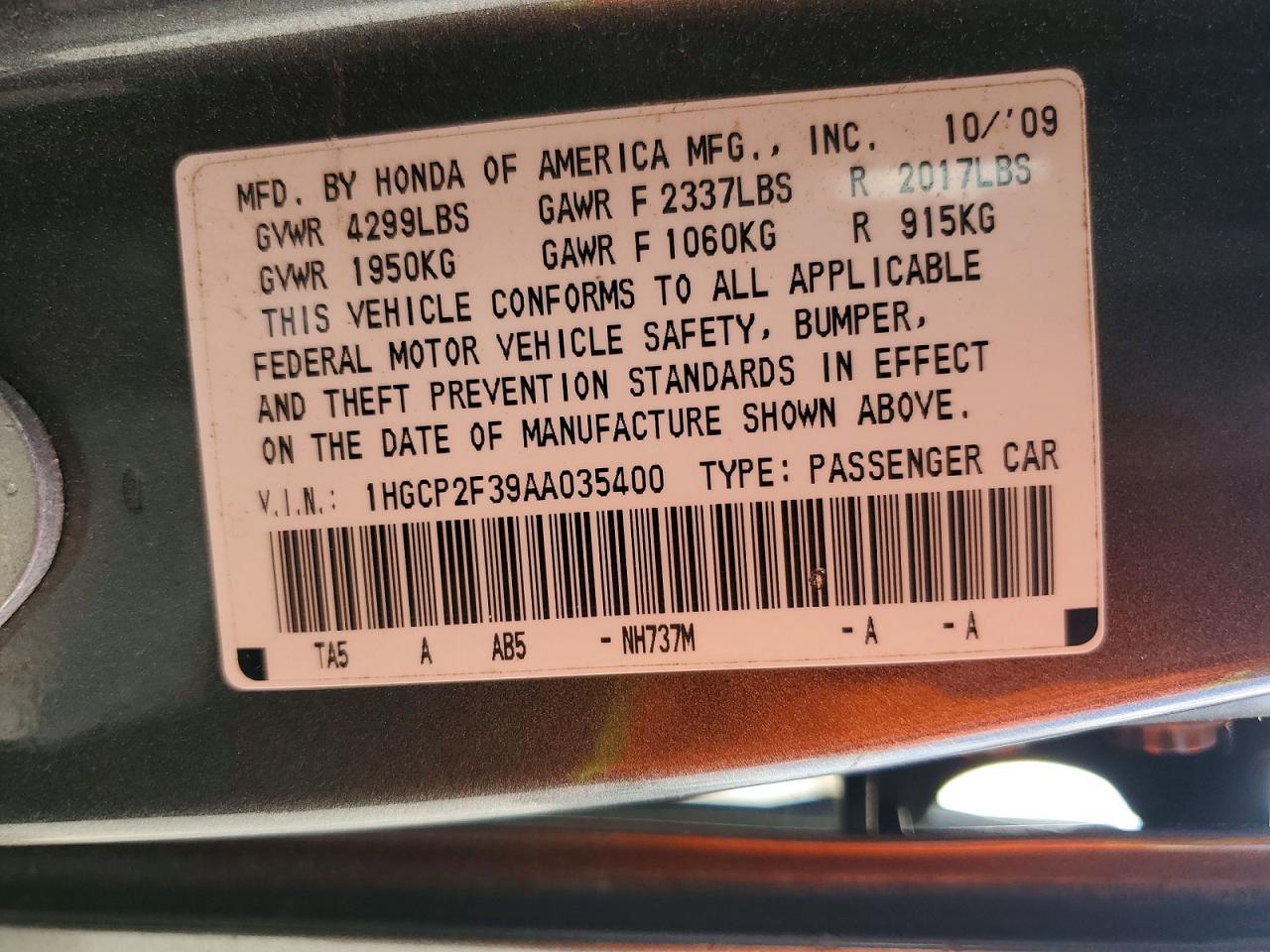 2010 Honda Accord Lx Gray vin: 1HGCP2F39AA035400