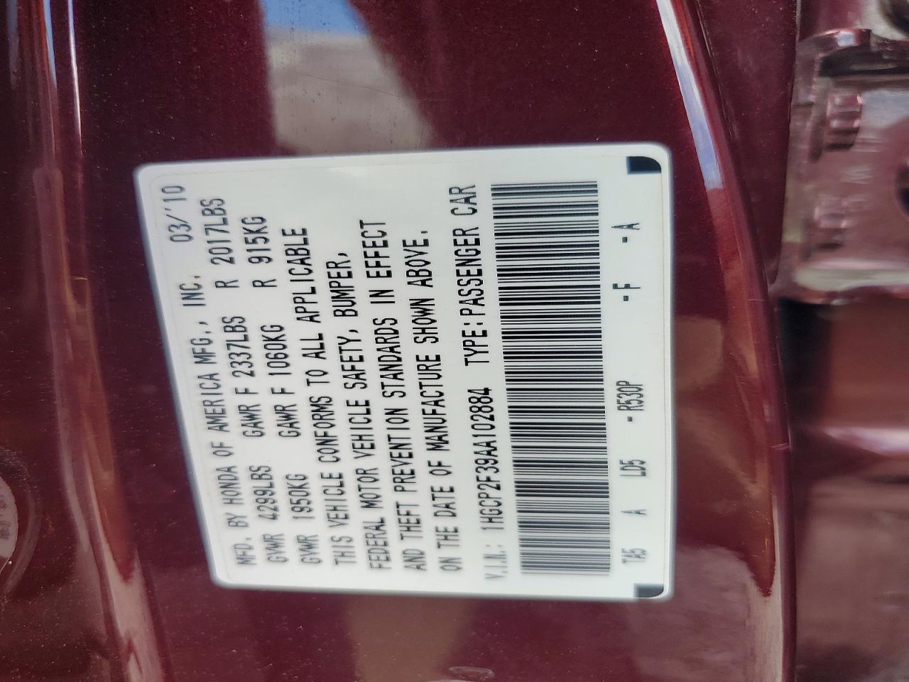 2010 Honda Accord Lx Maroon vin: 1HGCP2F39AA102884