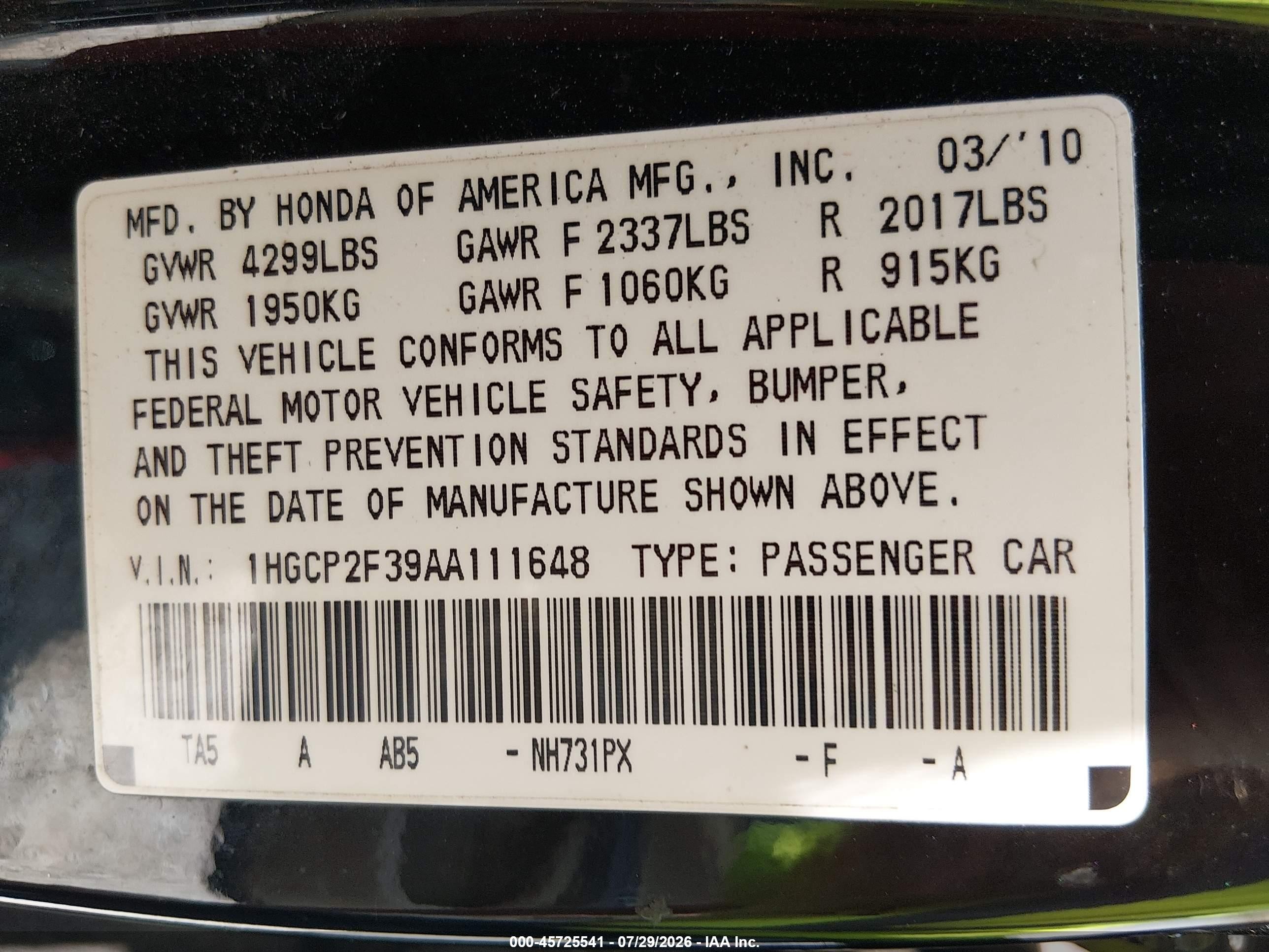 2010 Honda Accord 2.4 Lx Красный vin: 1HGCP2F39AA111648