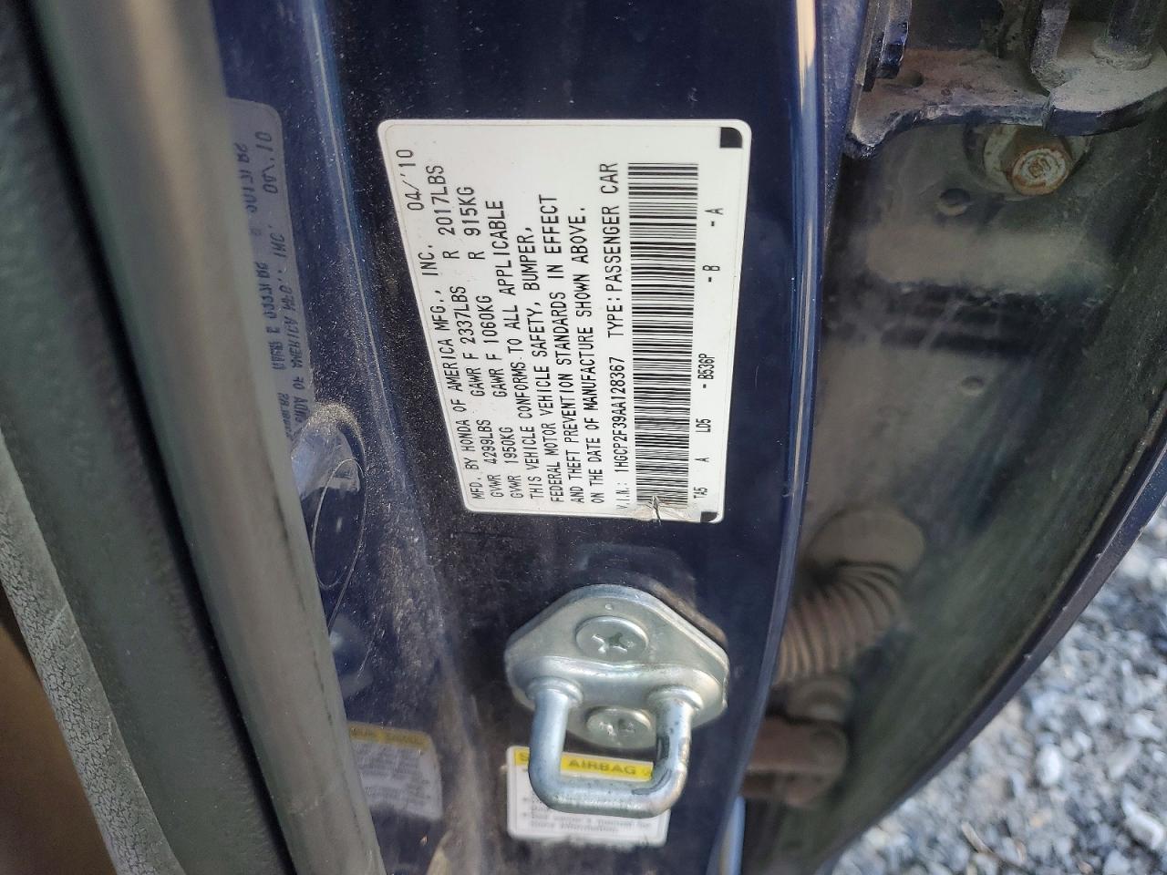 2010 Honda Accord Lx Blue vin: 1HGCP2F39AA128367