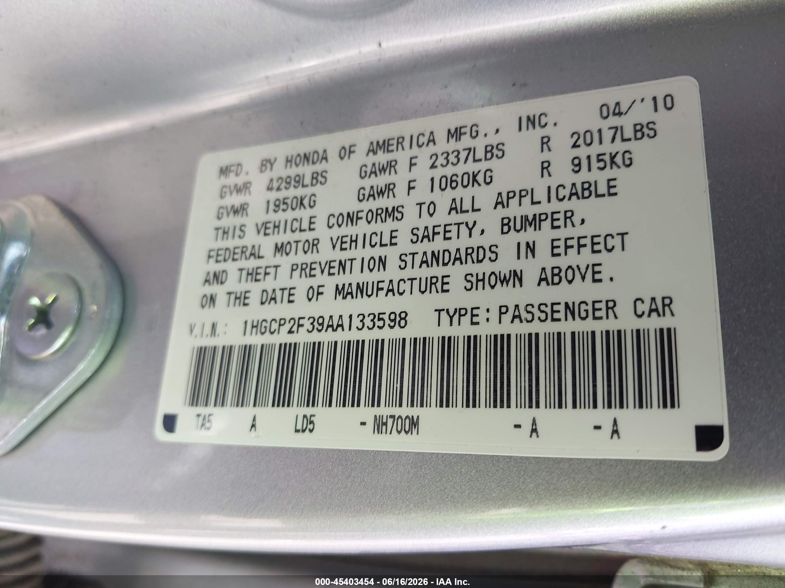 2010 Honda Accord 2.4 Lx Silver vin: 1HGCP2F39AA133598