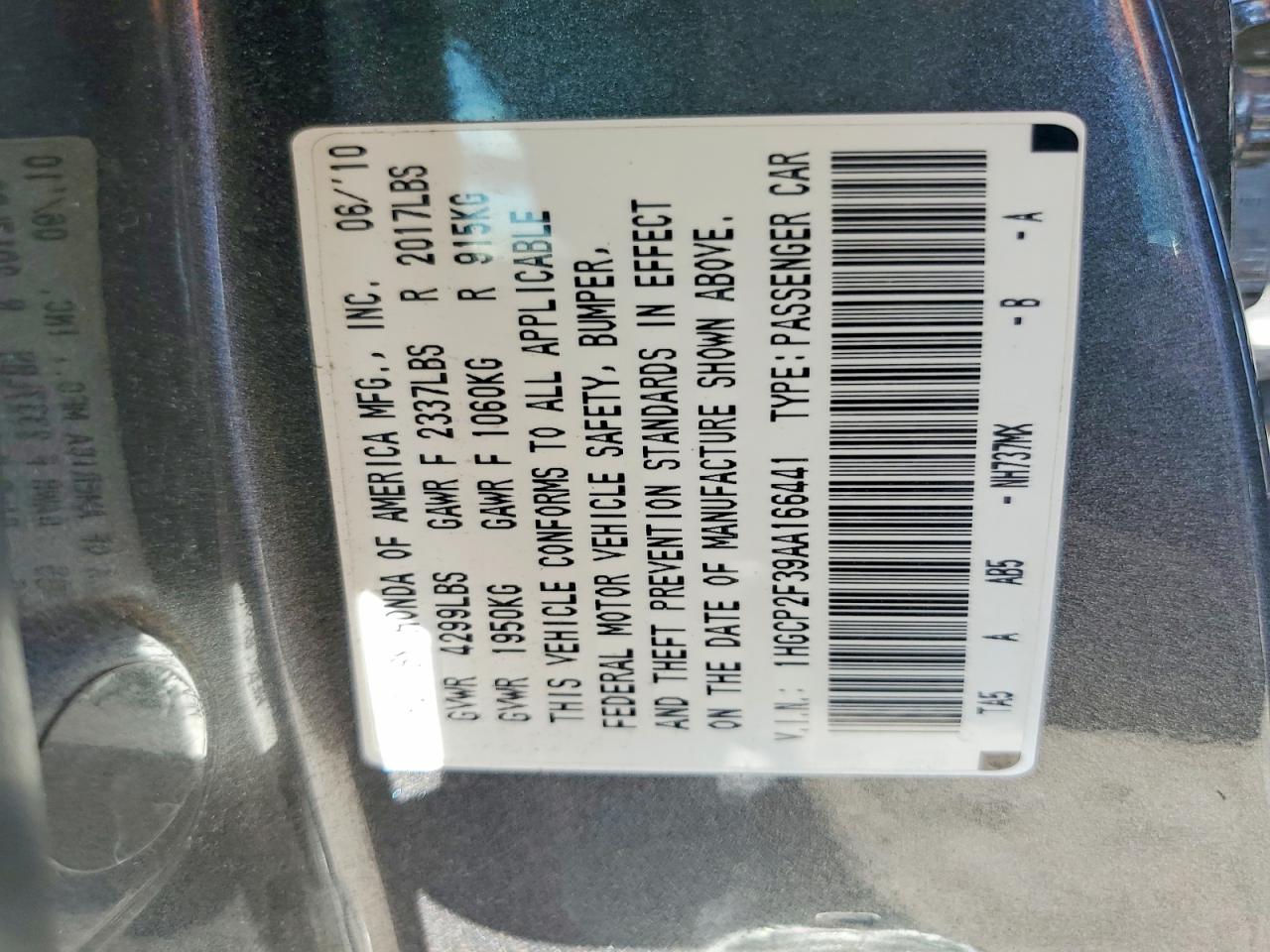 2010 Honda Accord Lx Gray vin: 1HGCP2F39AA166441