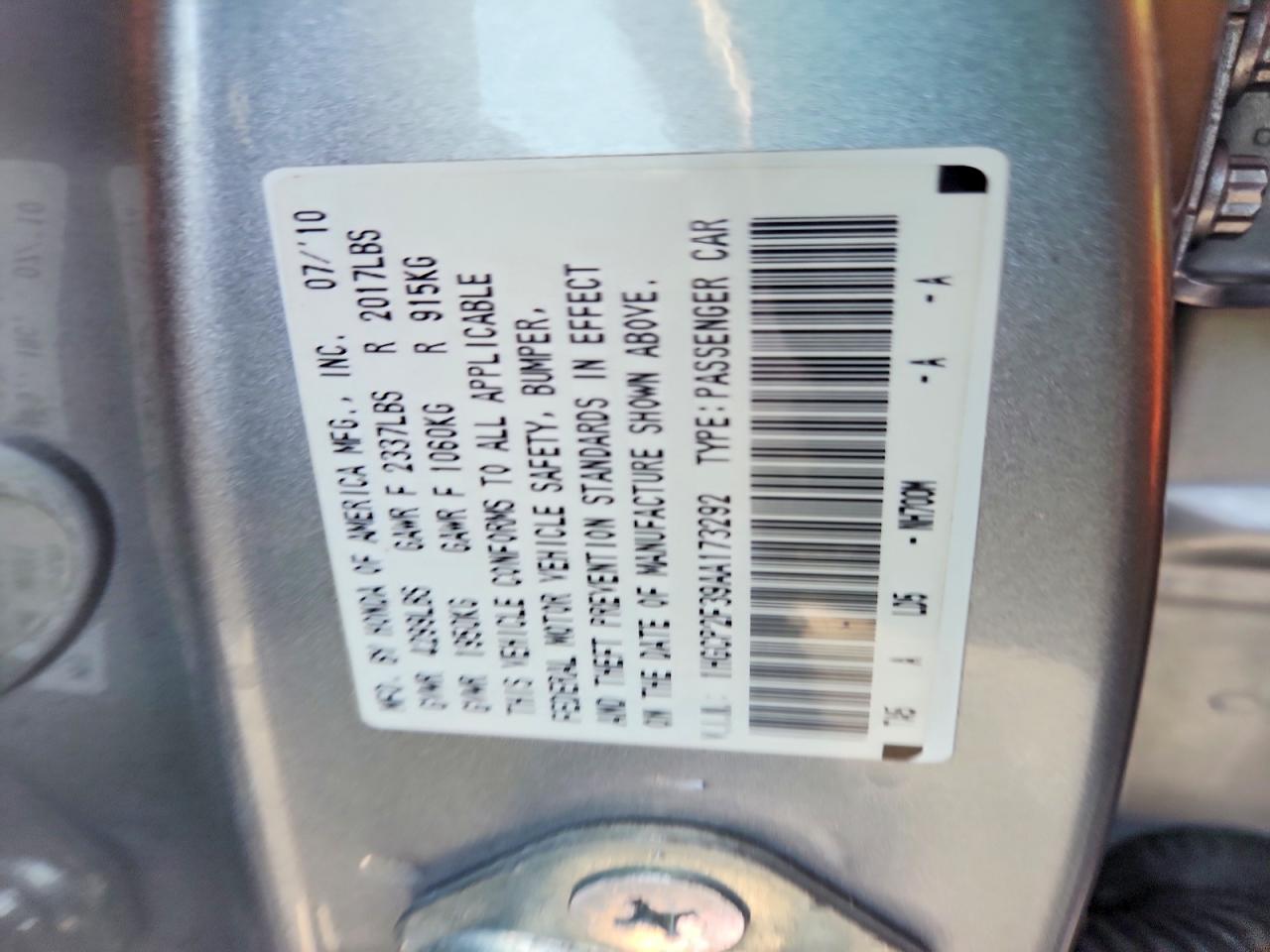 2010 Honda Accord Lx Серебряный vin: 1HGCP2F39AA173292