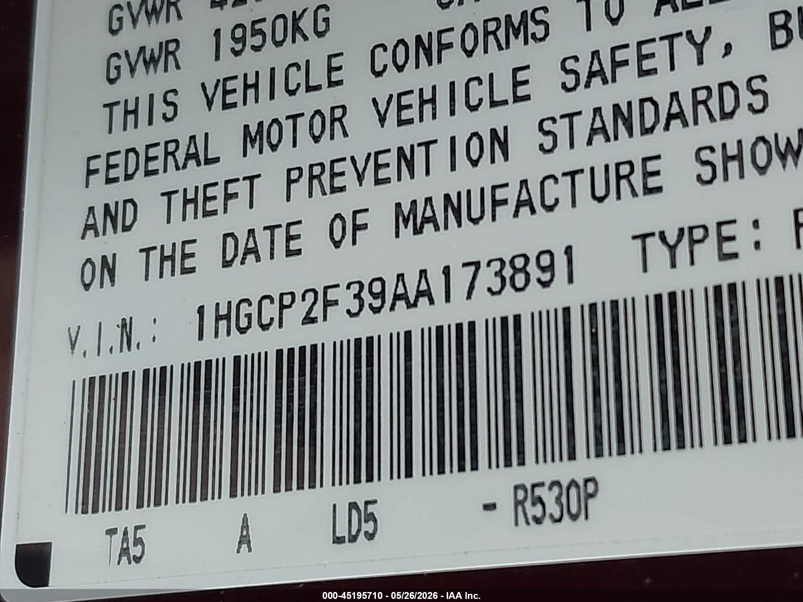 2010 Honda Accord 2.4 Lx Burgundy vin: 1HGCP2F39AA173891