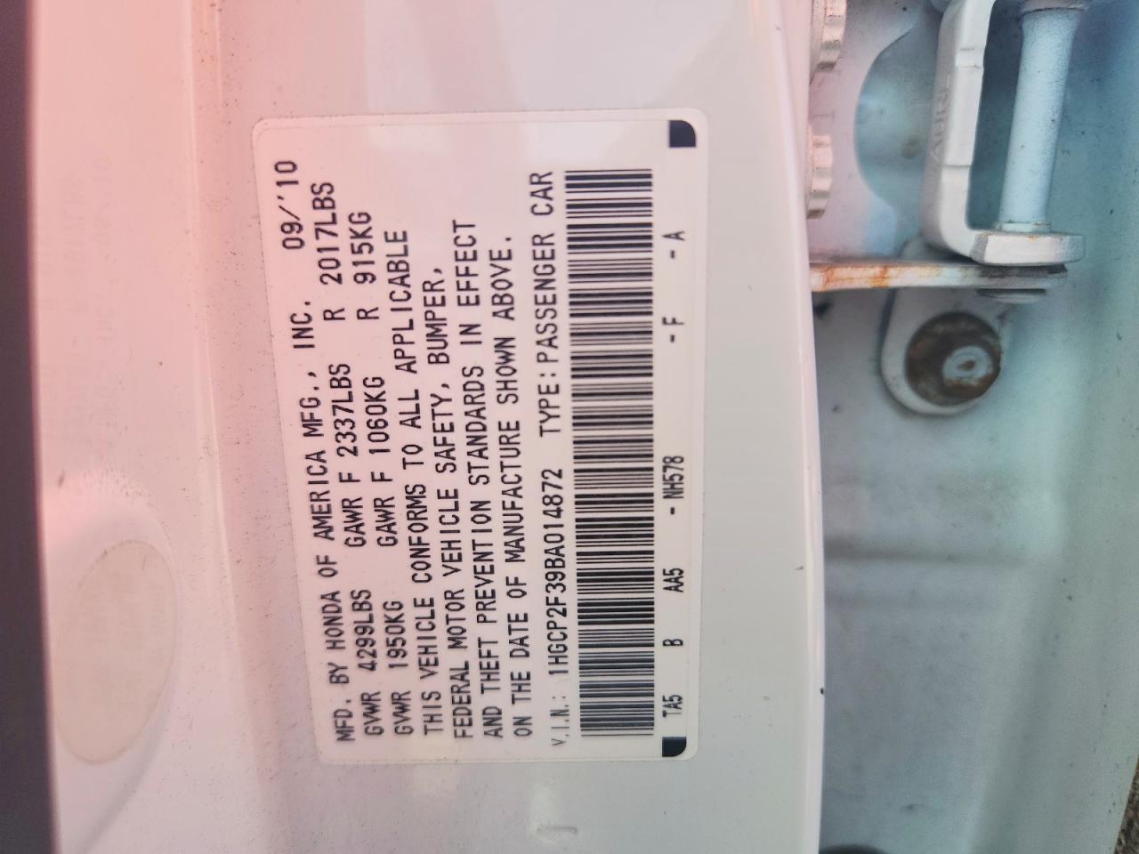 2011 Honda Accord Lx White vin: 1HGCP2F39BA014872