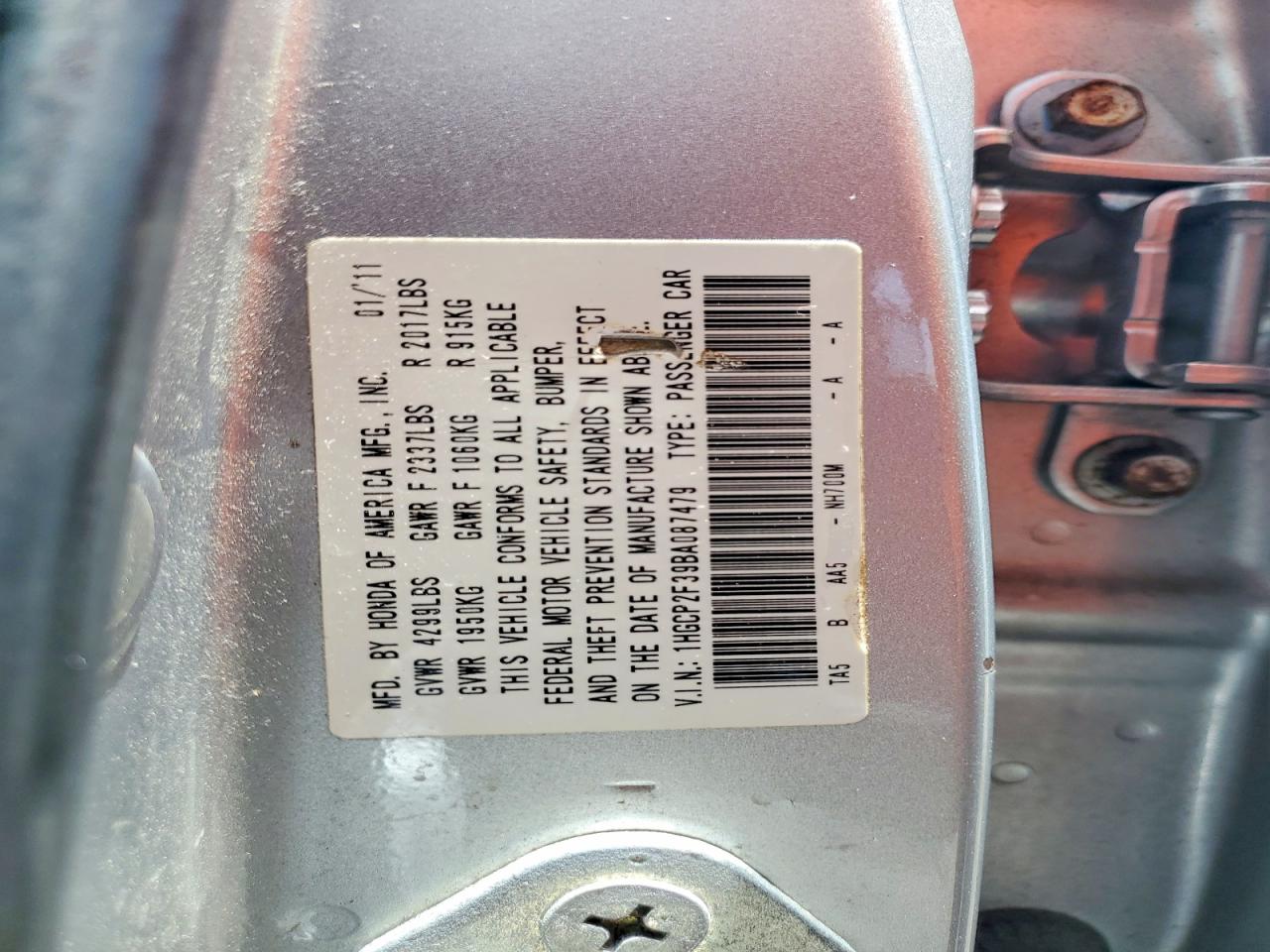 2011 Honda Accord Lx Silver vin: 1HGCP2F39BA087479