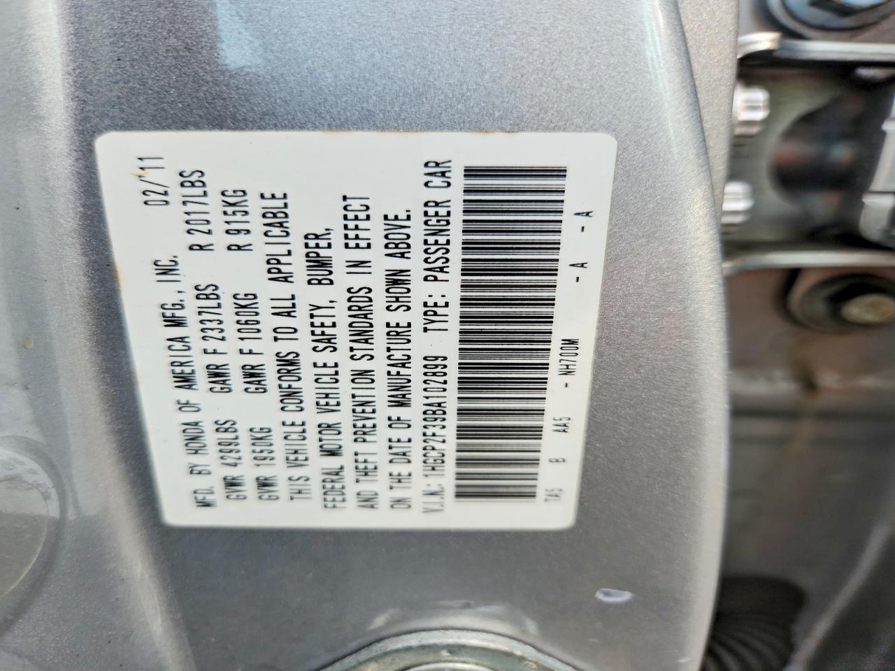 2011 Honda Accord Lx Silver vin: 1HGCP2F39BA102899