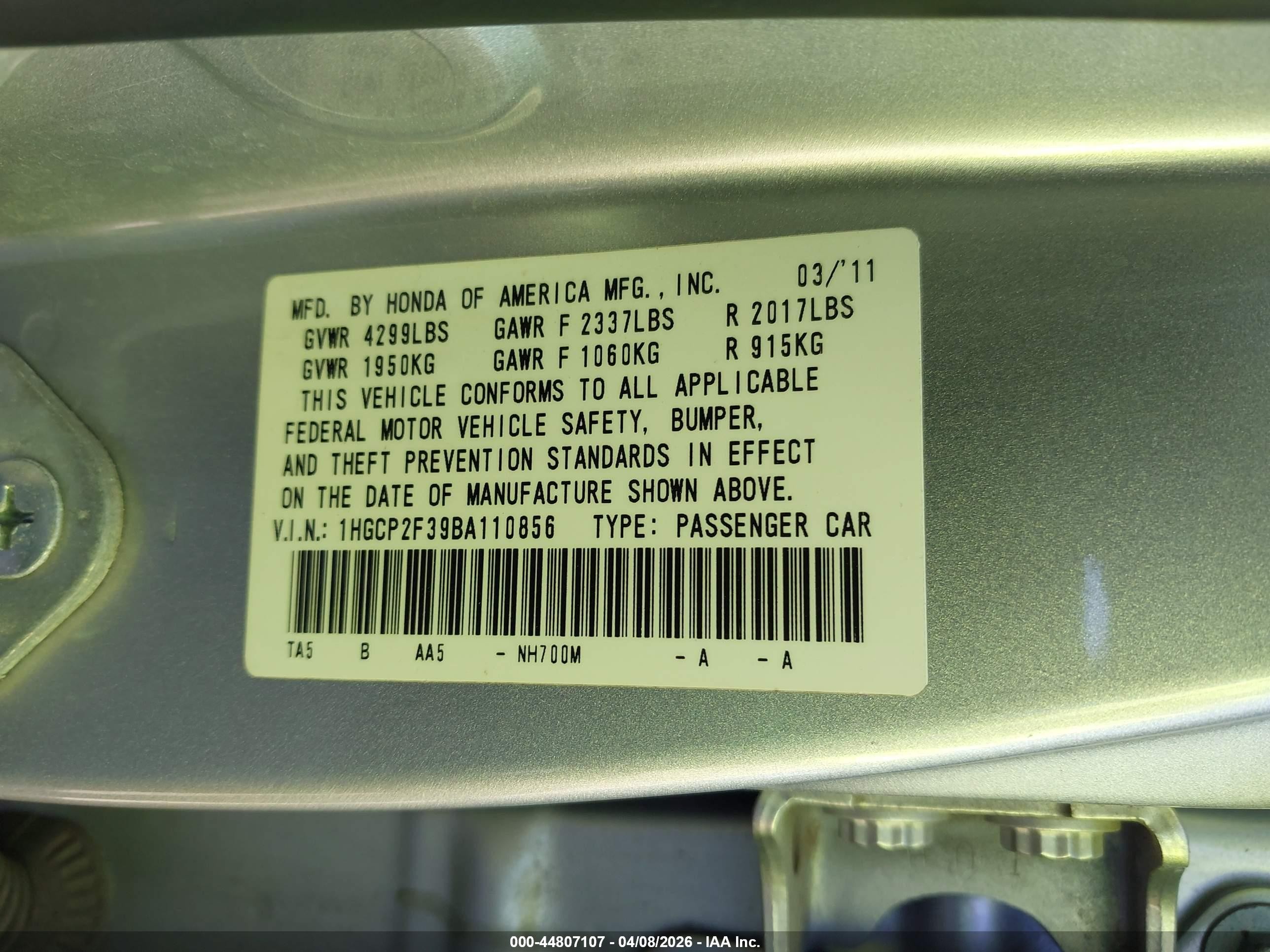 2011 Honda Accord 2.4 Lx Silver vin: 1HGCP2F39BA110856
