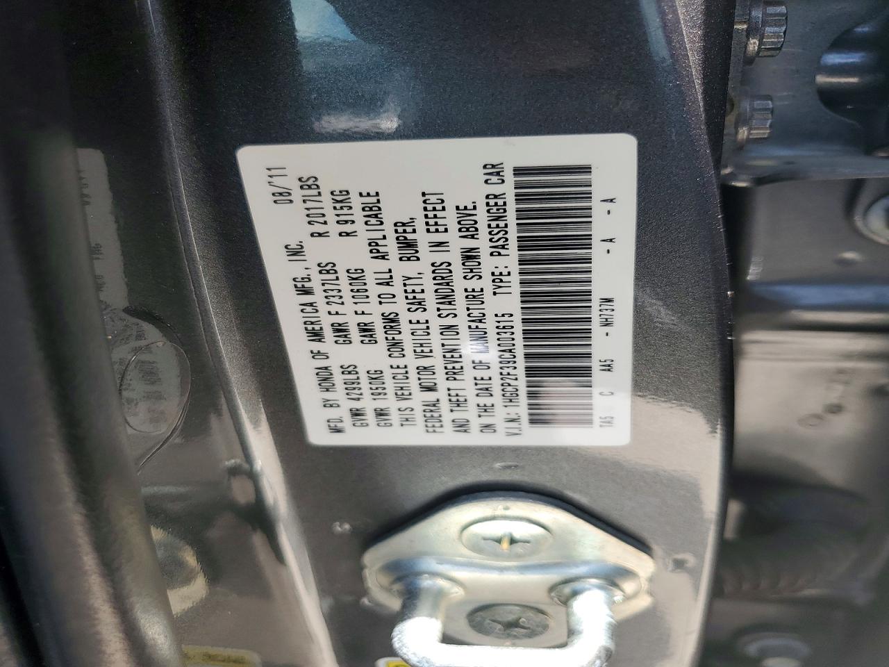 2012 Honda Accord Lx Угольный vin: 1HGCP2F39CA003615