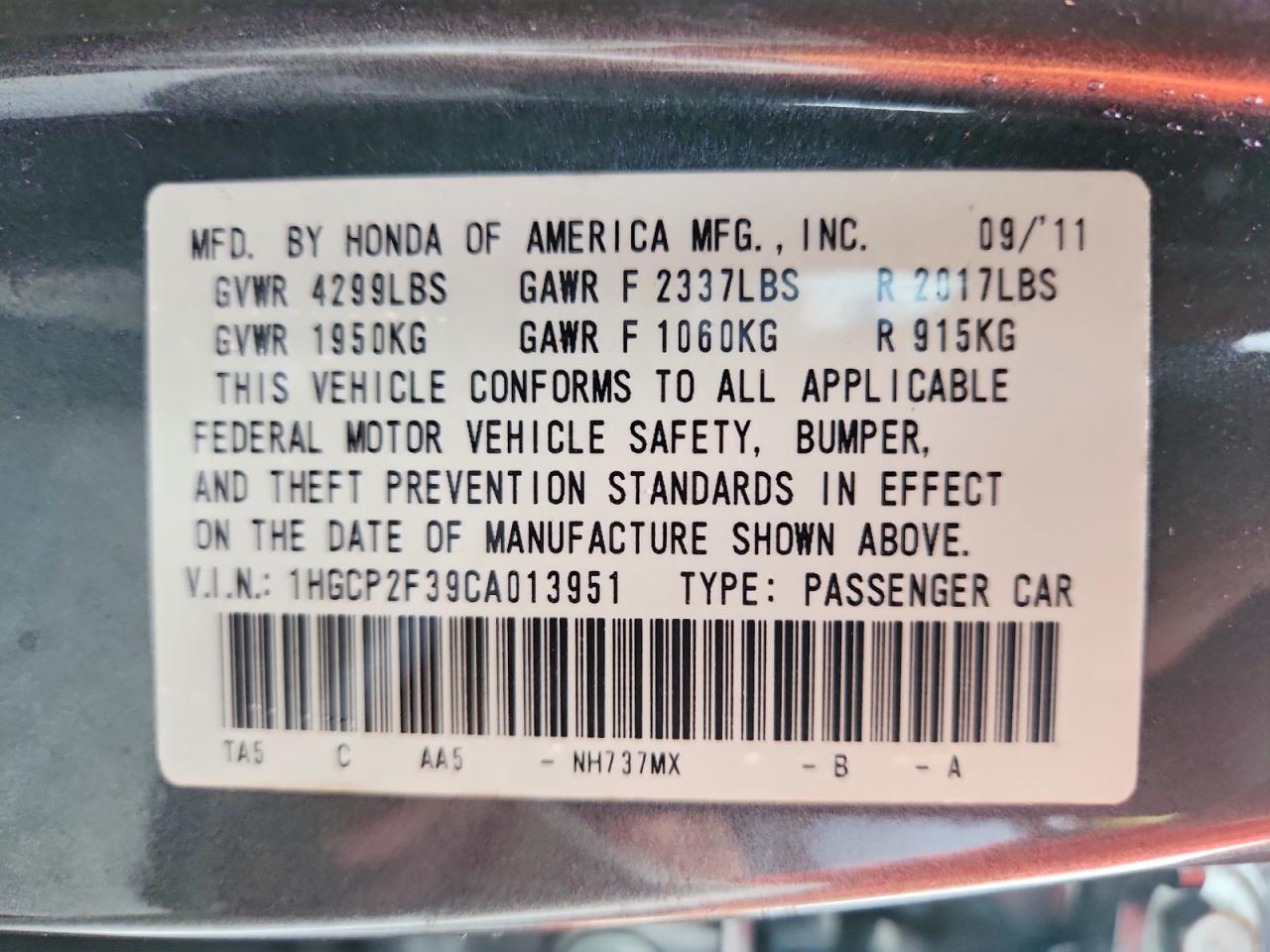 2012 Honda Accord Lx Gray vin: 1HGCP2F39CA013951