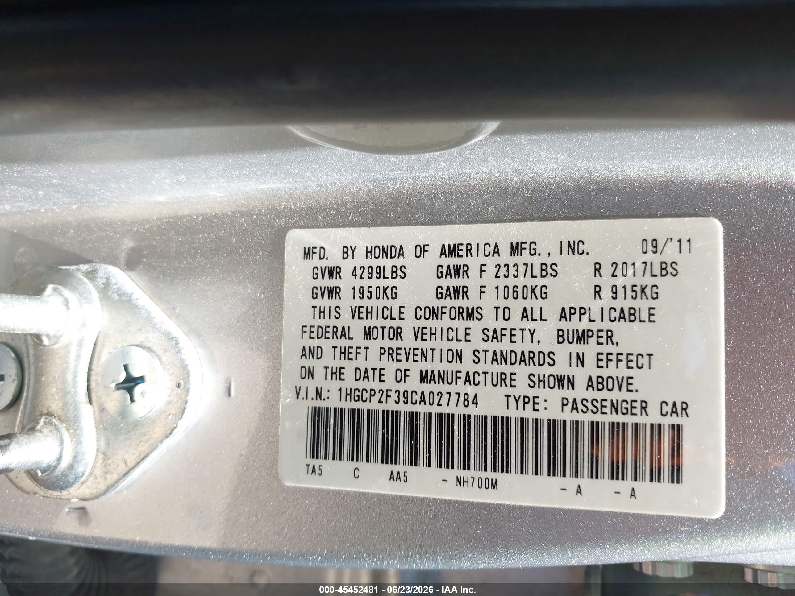 2012 Honda Accord 2.4 Lx Silver vin: 1HGCP2F39CA027784