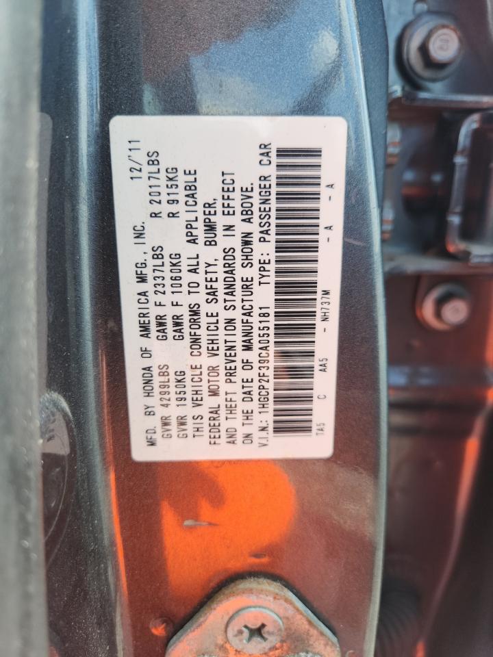 2012 Honda Accord Lx Gray vin: 1HGCP2F39CA055181