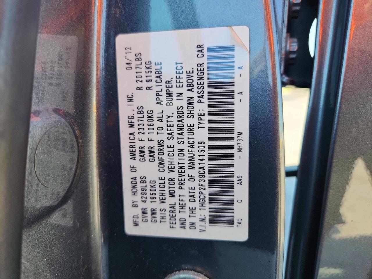 2012 Honda Accord Lx Gray vin: 1HGCP2F39CA141509