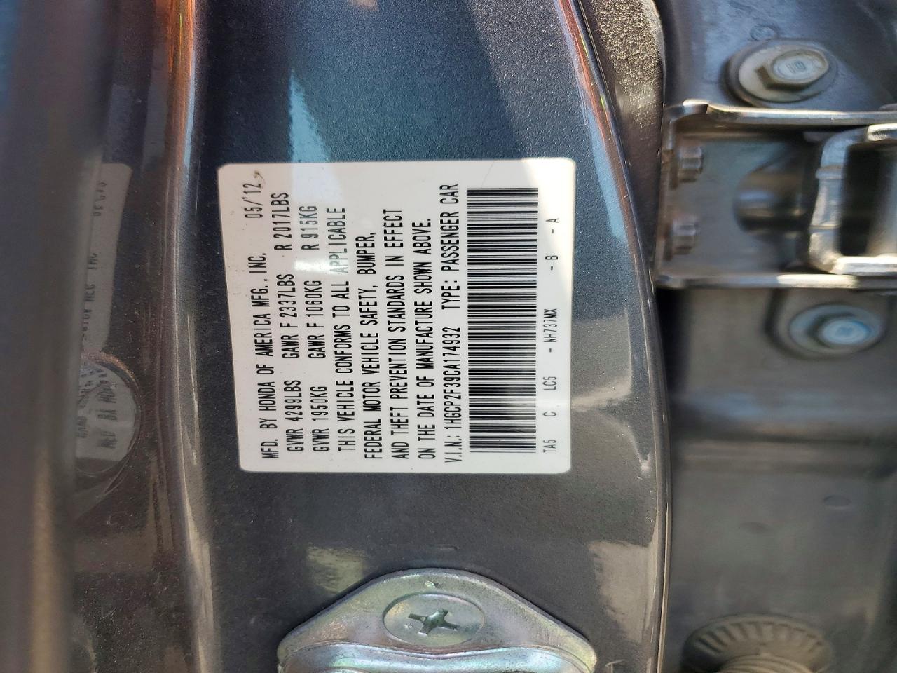 2012 Honda Accord Lx Серый vin: 1HGCP2F39CA174932