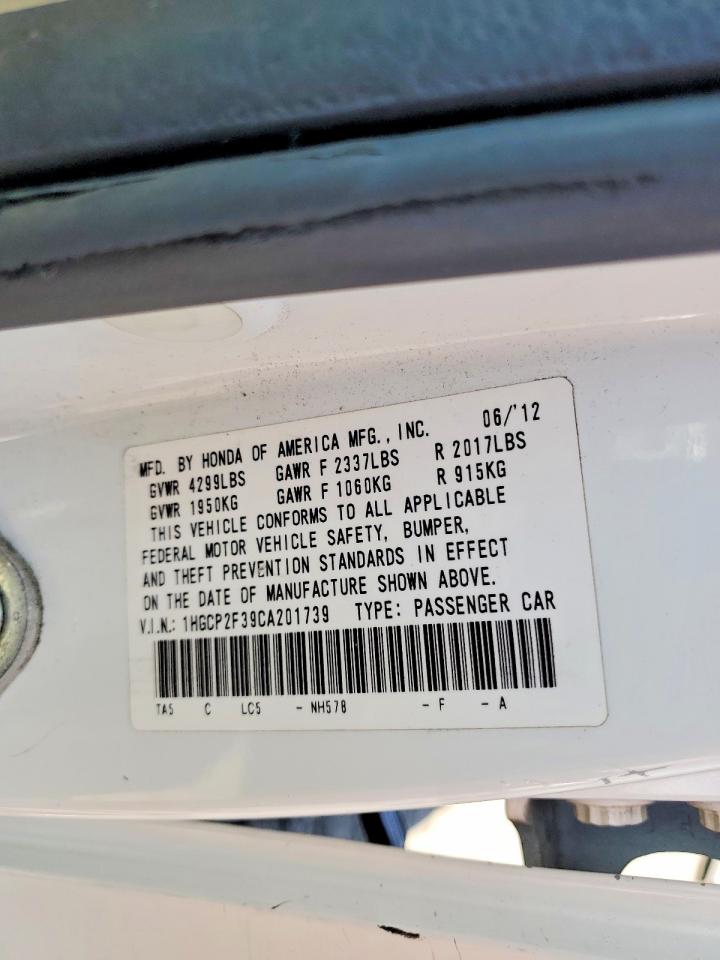 2012 Honda Accord Lx White vin: 1HGCP2F39CA201739