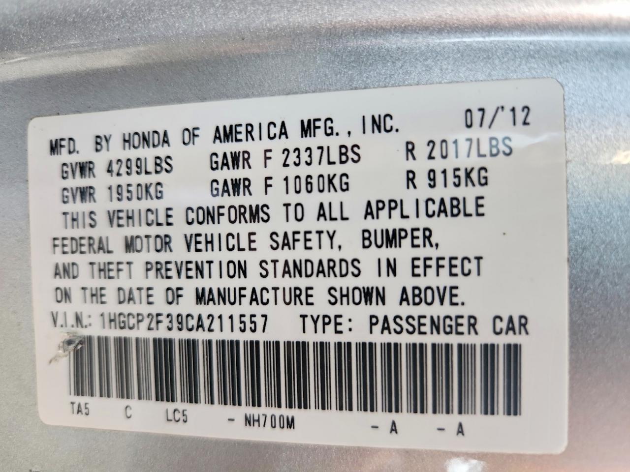 2012 Honda Accord Lx Silver vin: 1HGCP2F39CA211557