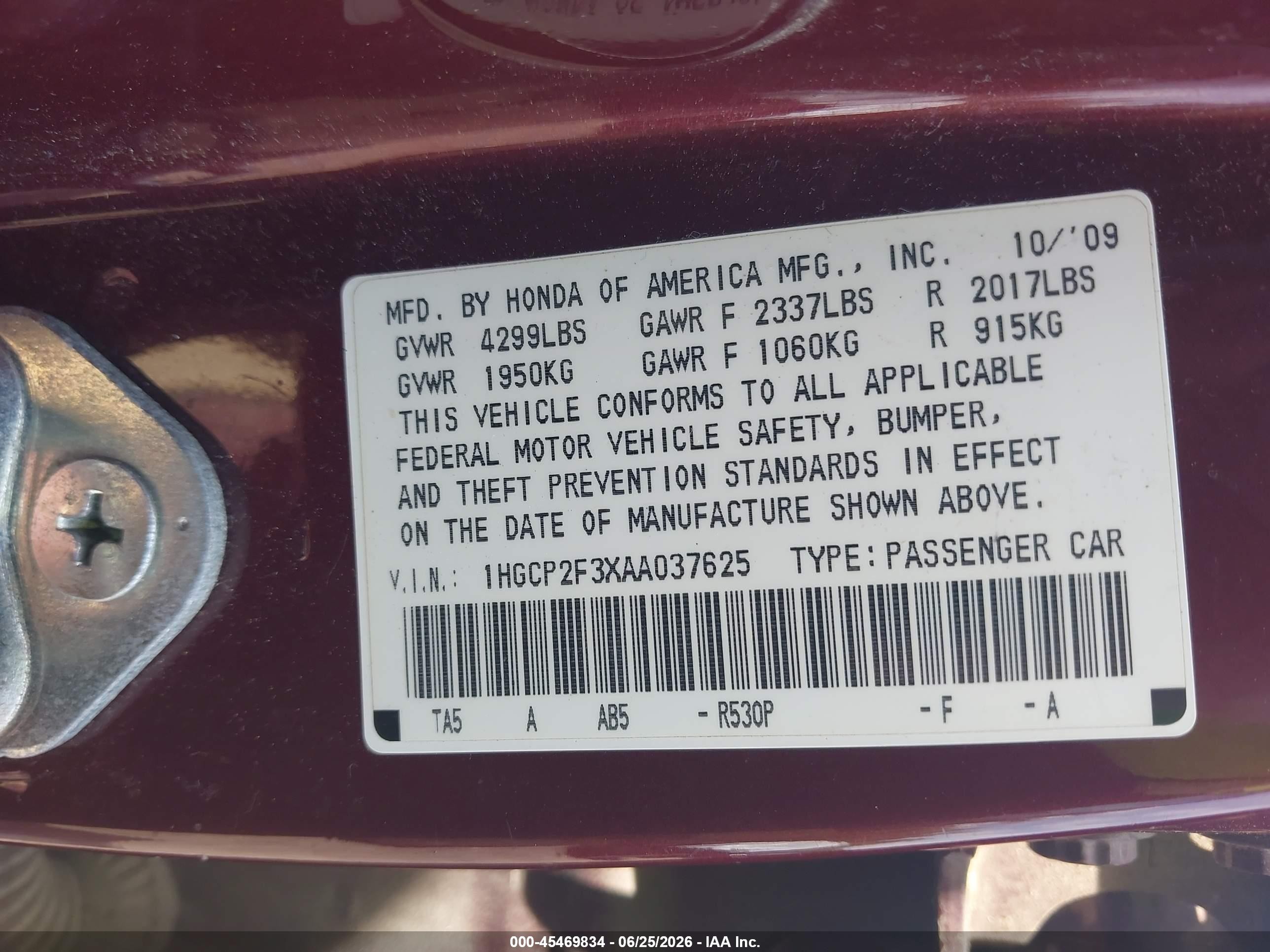 2010 Honda Accord 2.4 Lx Red vin: 1HGCP2F3XAA037625
