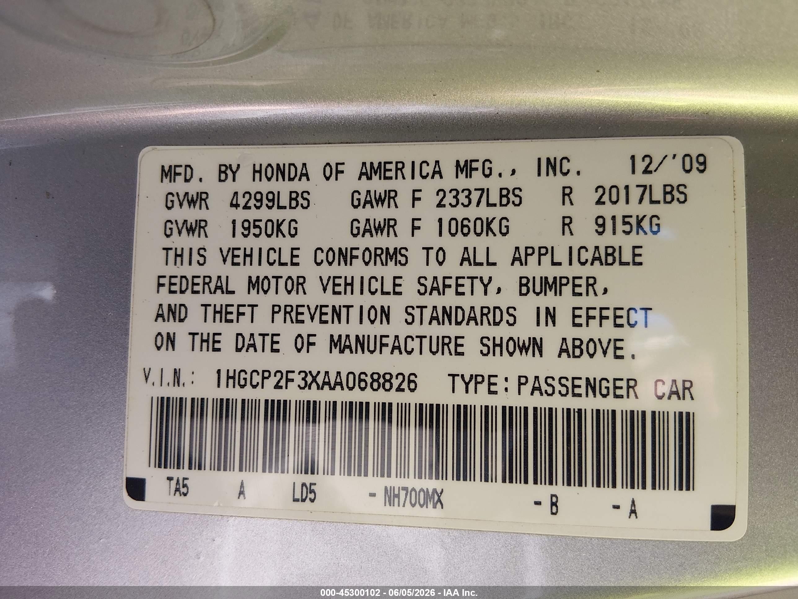 2010 Honda Accord 2.4 Lx Silver vin: 1HGCP2F3XAA068826