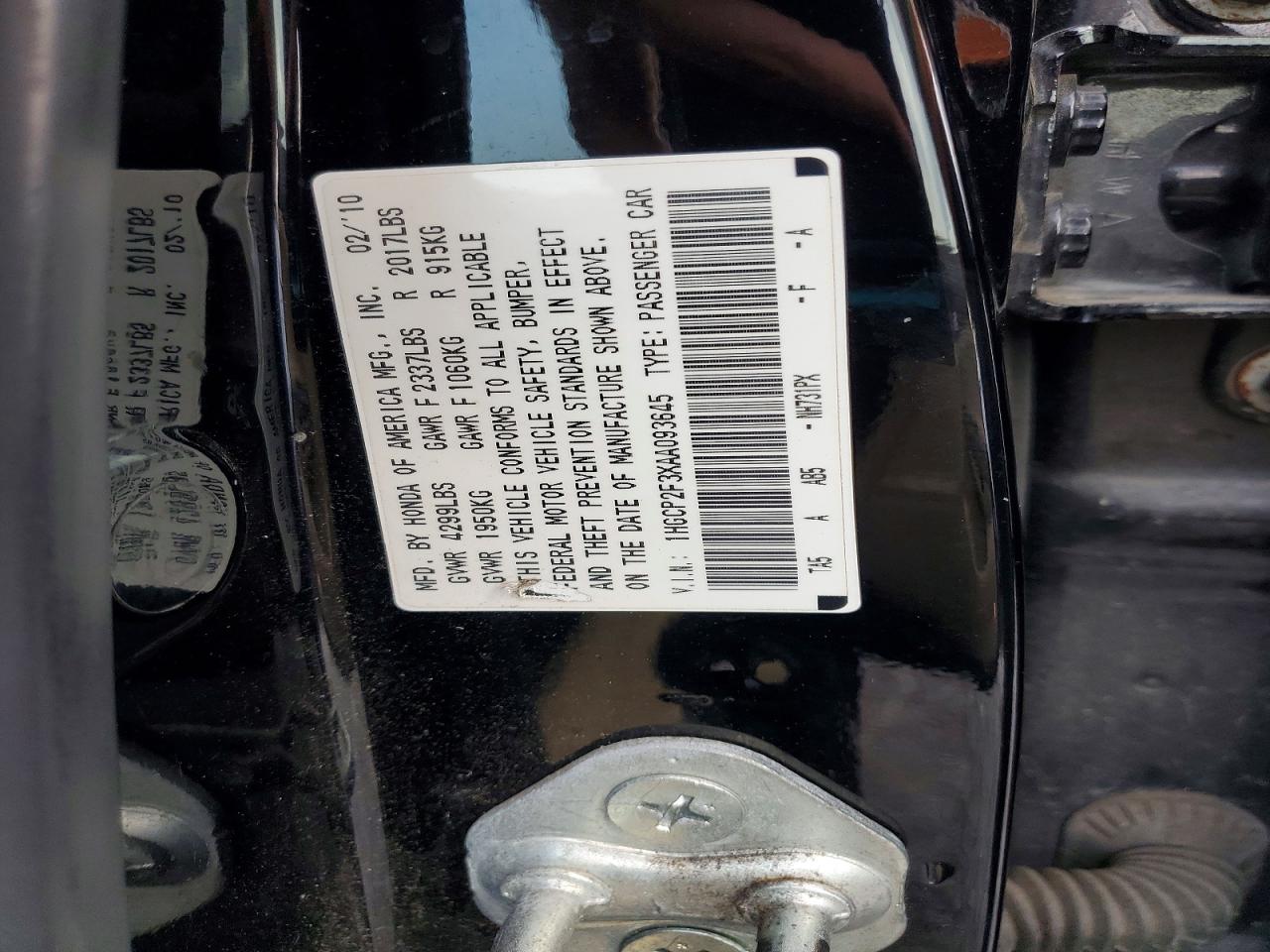 2010 Honda Accord Lx Black vin: 1HGCP2F3XAA093645