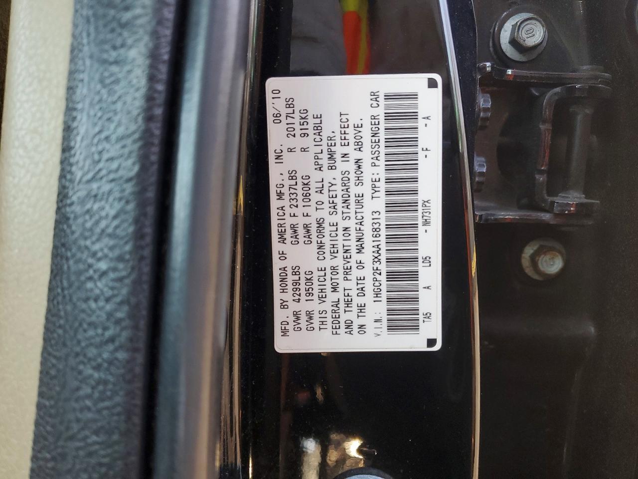2010 Honda Accord Lx Черный vin: 1HGCP2F3XAA168313