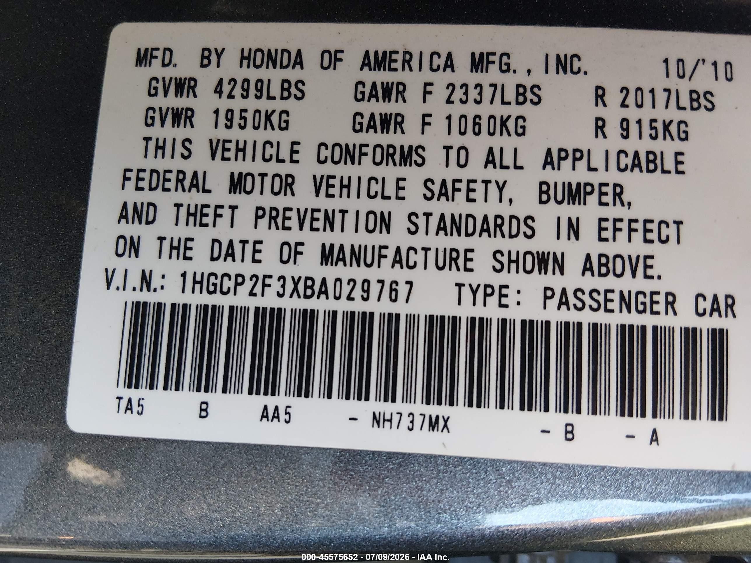 2011 Honda Accord 2.4 Lx Gray vin: 1HGCP2F3XBA029767