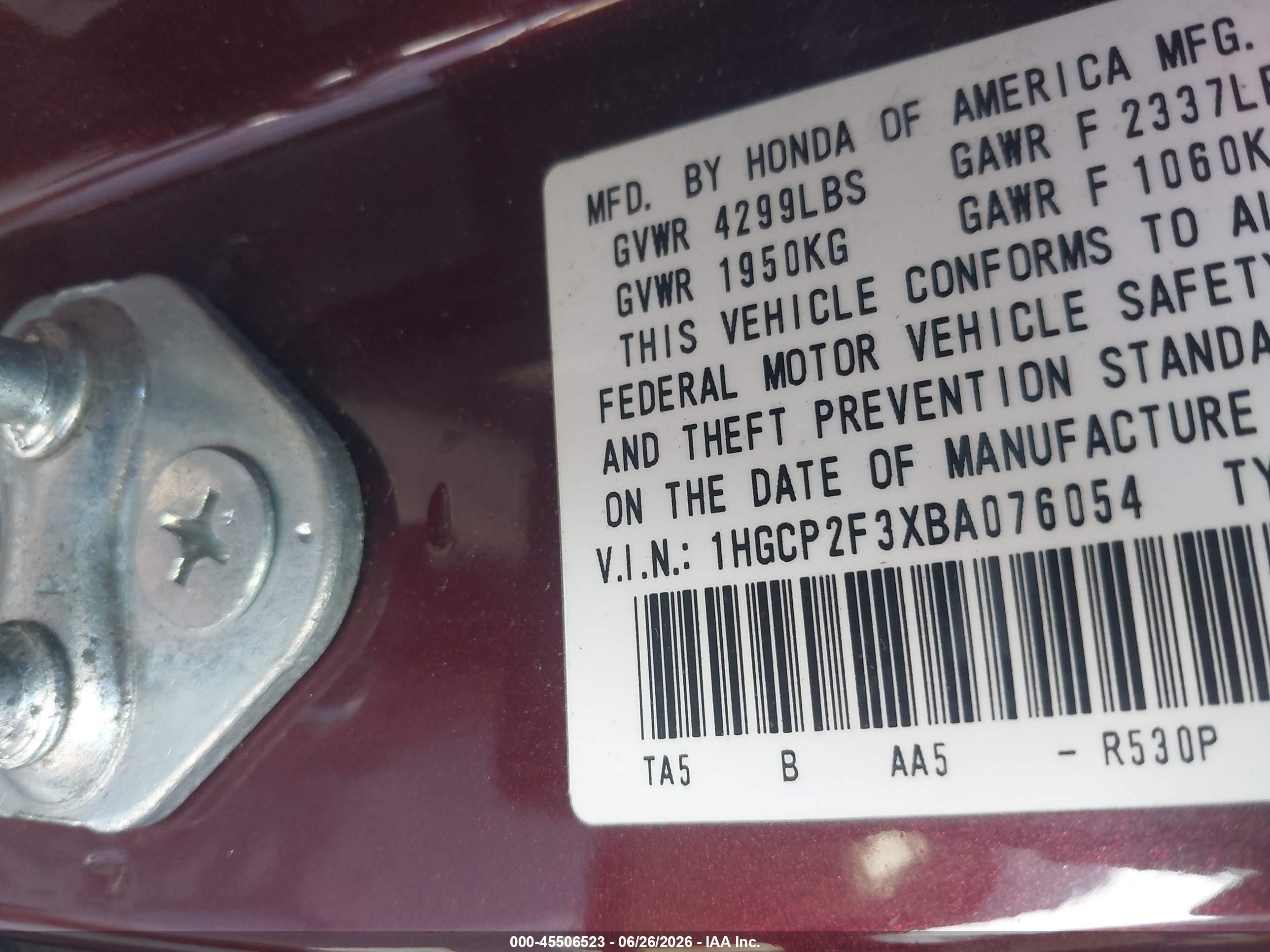 2011 Honda Accord 2.4 Lx Maroon vin: 1HGCP2F3XBA076054