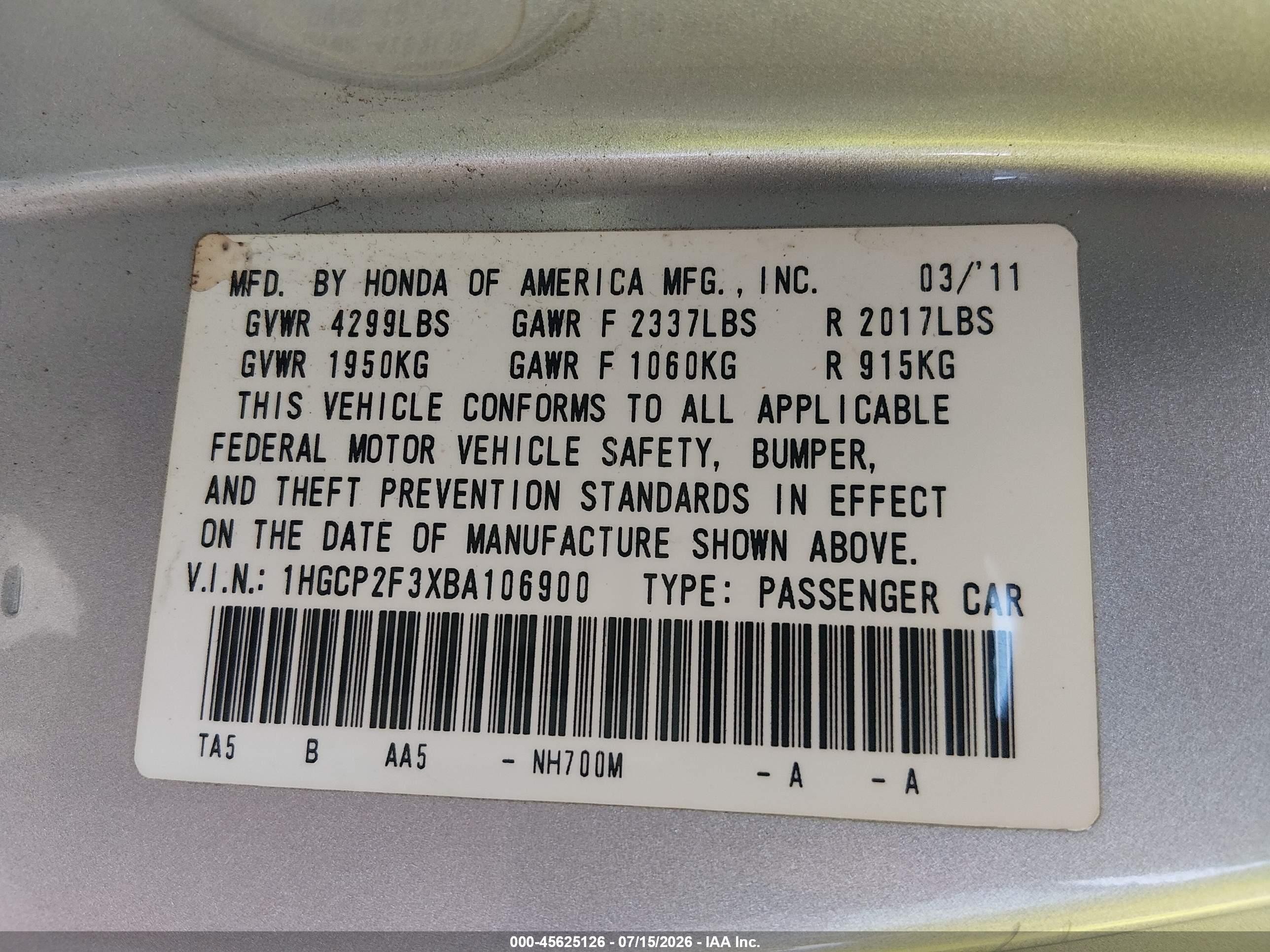 2011 Honda Accord 2.4 Lx Silver vin: 1HGCP2F3XBA106900