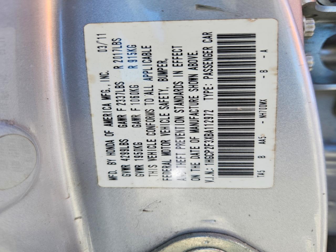 2011 Honda Accord Lx Silver vin: 1HGCP2F3XBA112972