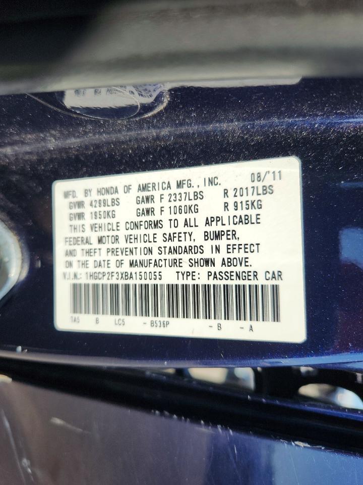 2011 Honda Accord Lx Blue vin: 1HGCP2F3XBA150055