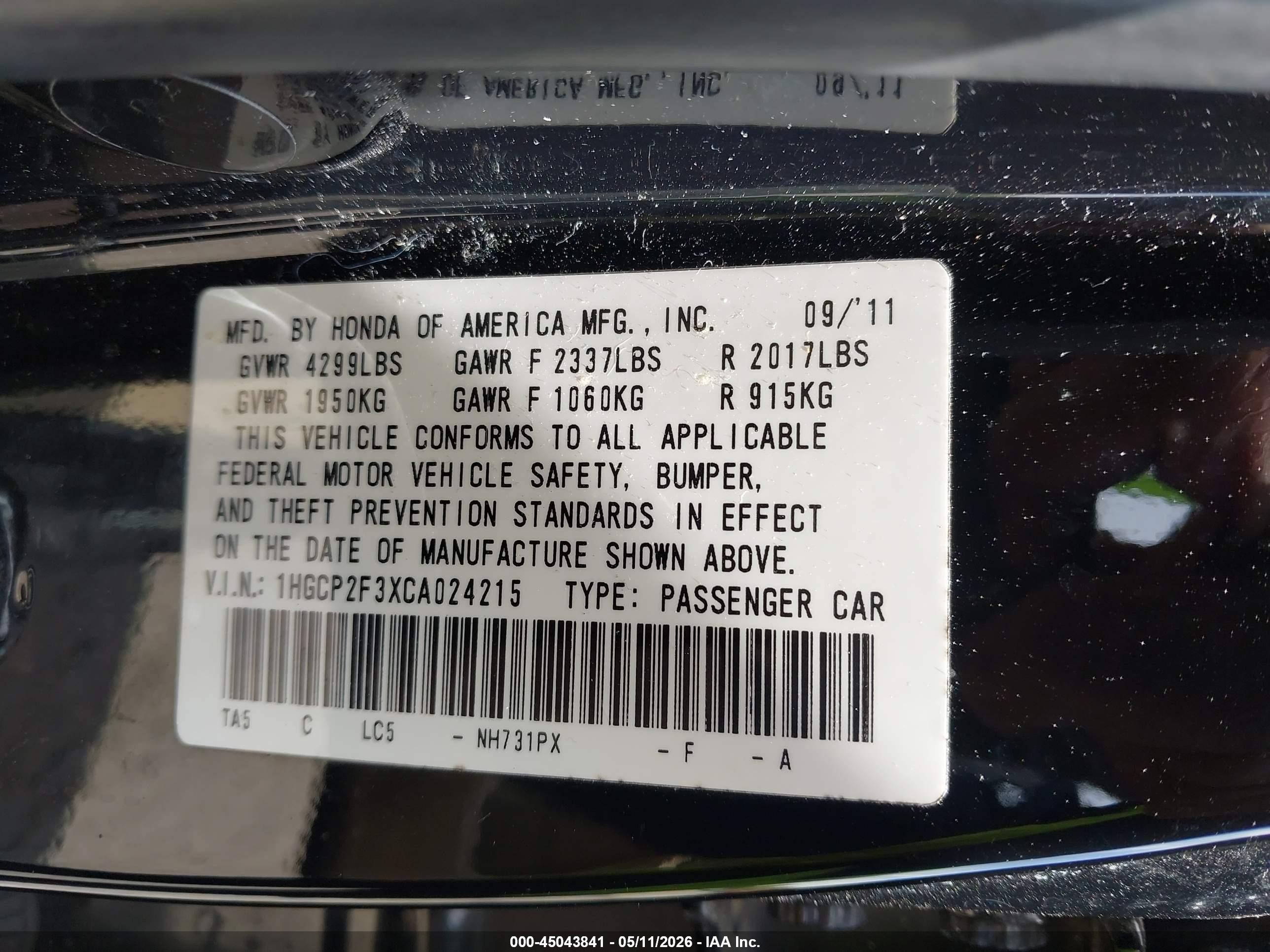 2012 Honda Accord 2.4 Lx Black vin: 1HGCP2F3XCA024215