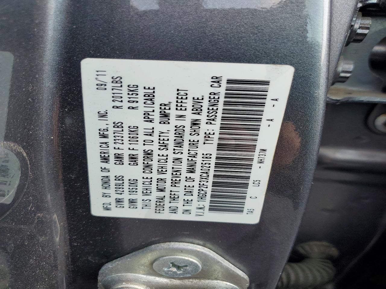 2012 Honda Accord Lx Gray vin: 1HGCP2F3XCA025185