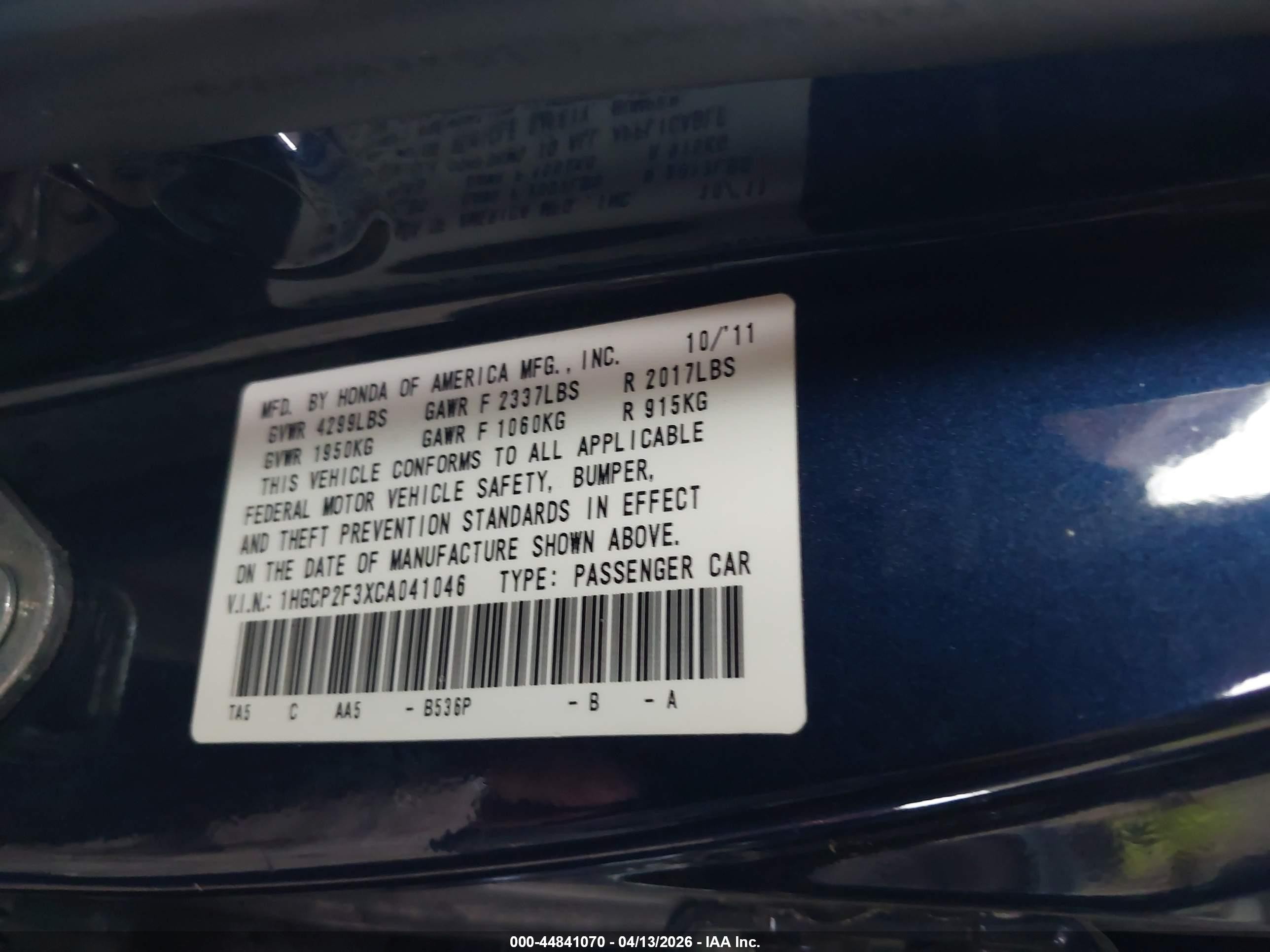 2012 Honda Accord 2.4 Lx Blue vin: 1HGCP2F3XCA041046