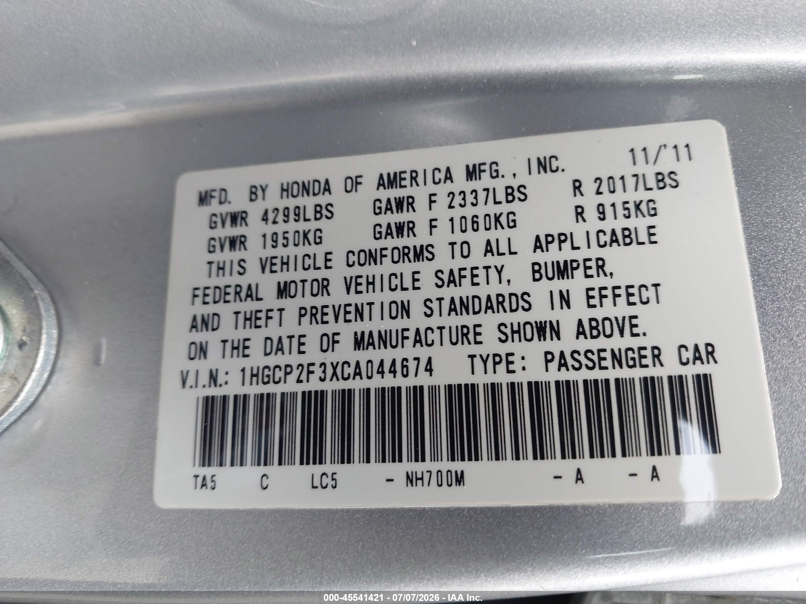 2012 Honda Accord 2.4 Lx Silver vin: 1HGCP2F3XCA044674