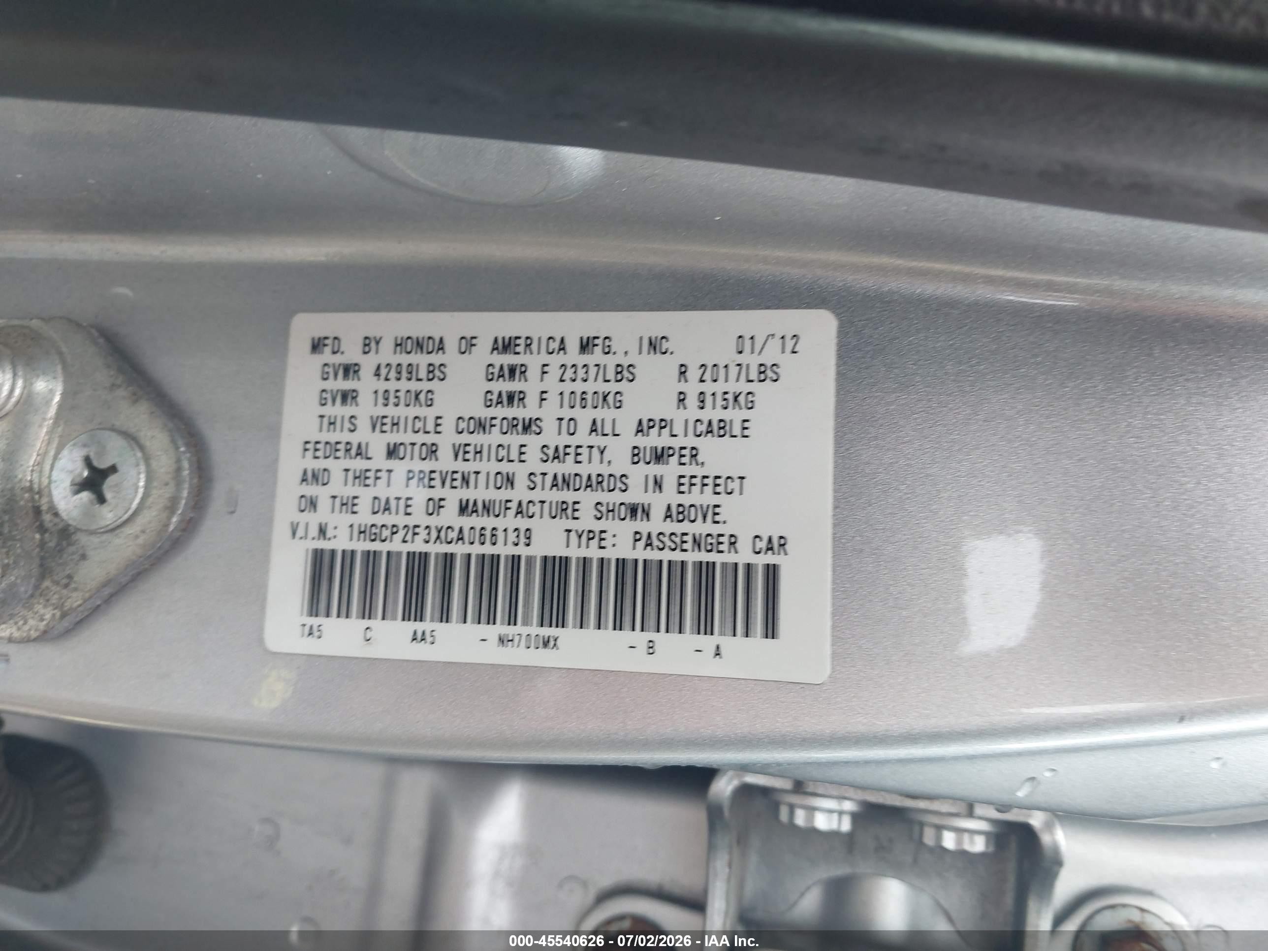 2012 Honda Accord 2.4 Lx Silver vin: 1HGCP2F3XCA066139
