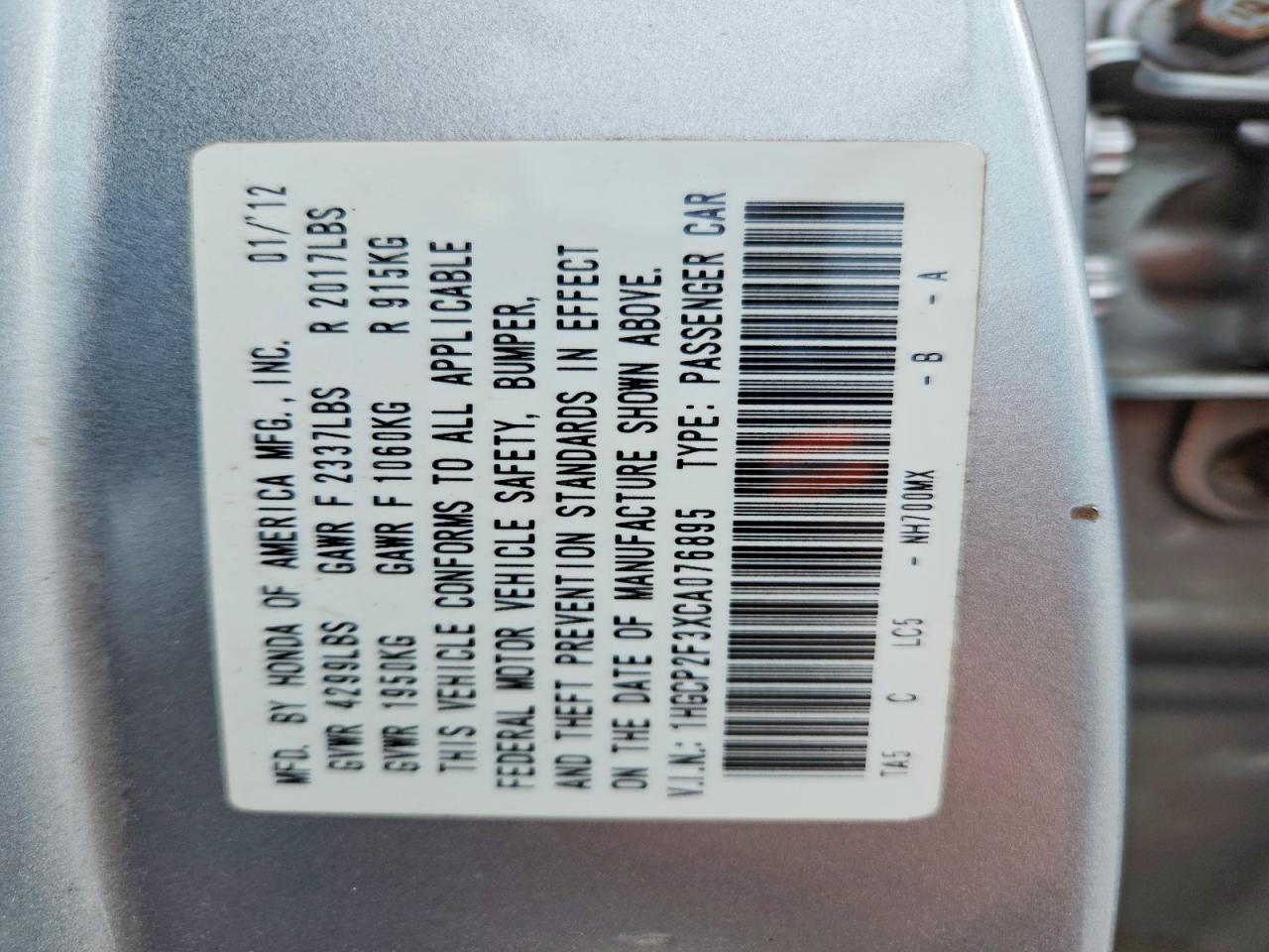 2012 Honda Accord Lx Silver vin: 1HGCP2F3XCA076895