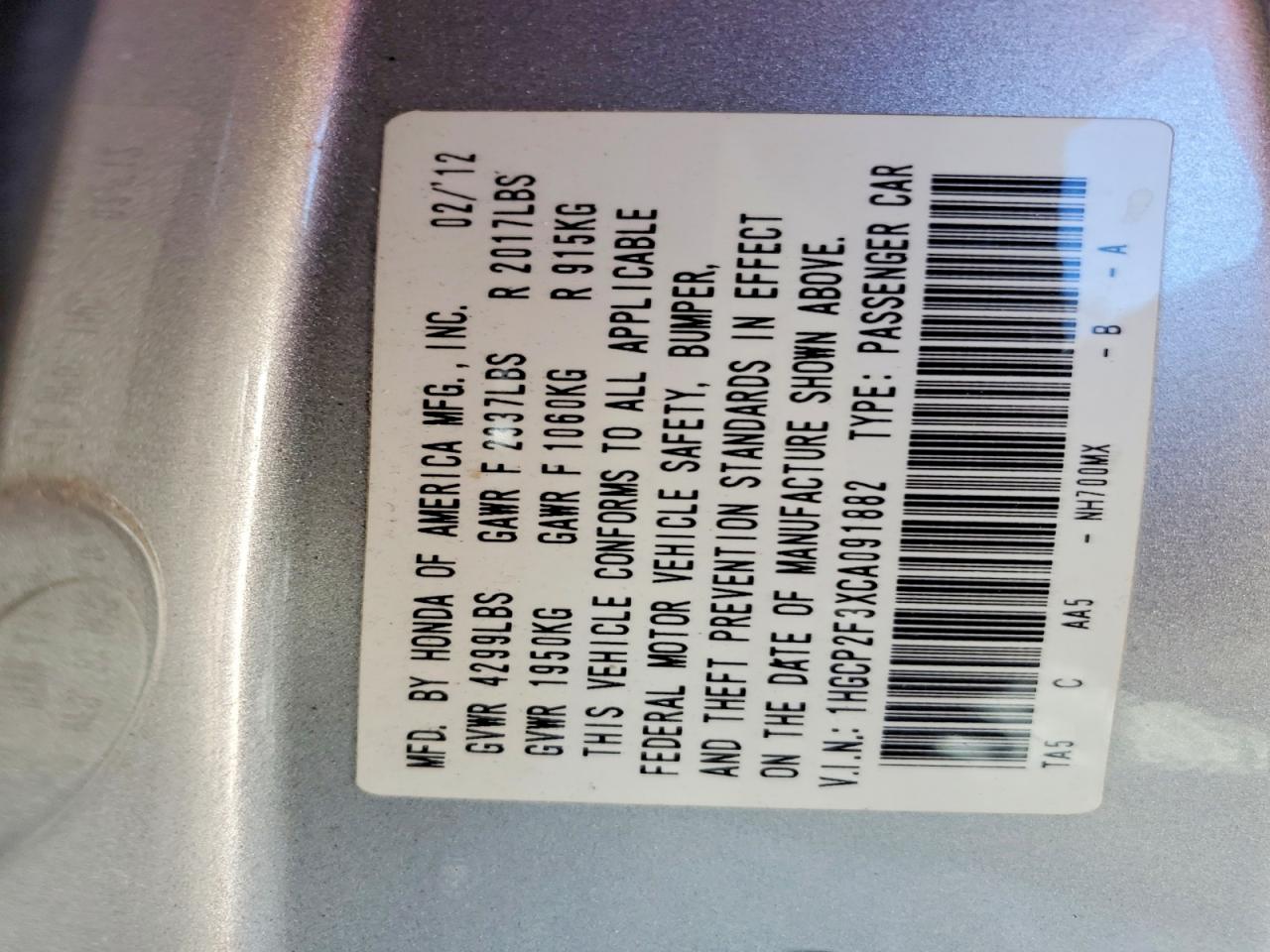 2012 Honda Accord Lx Silver vin: 1HGCP2F3XCA091882