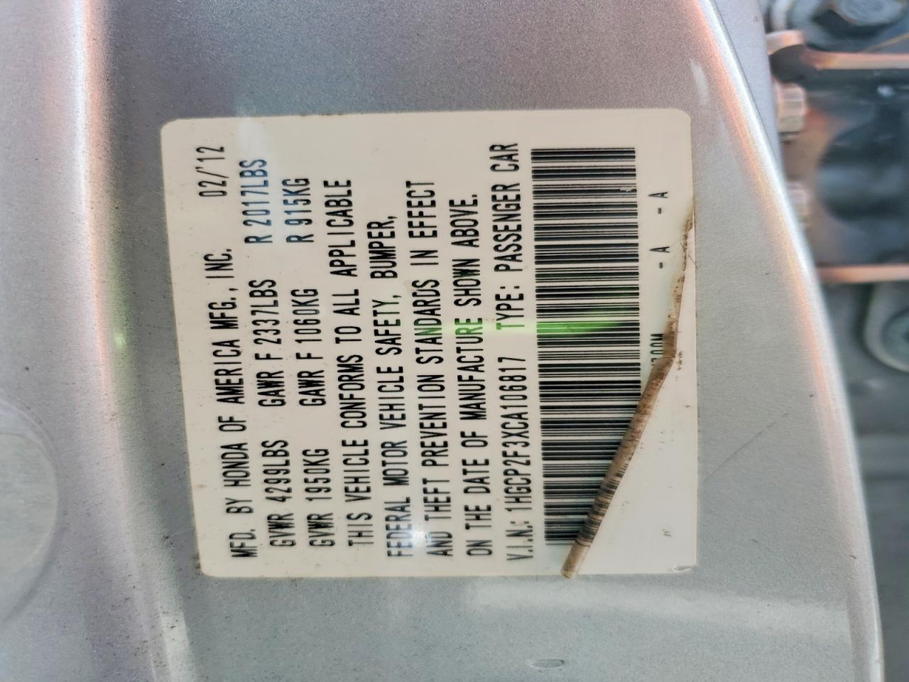 2012 Honda Accord Lx Silver vin: 1HGCP2F3XCA106817