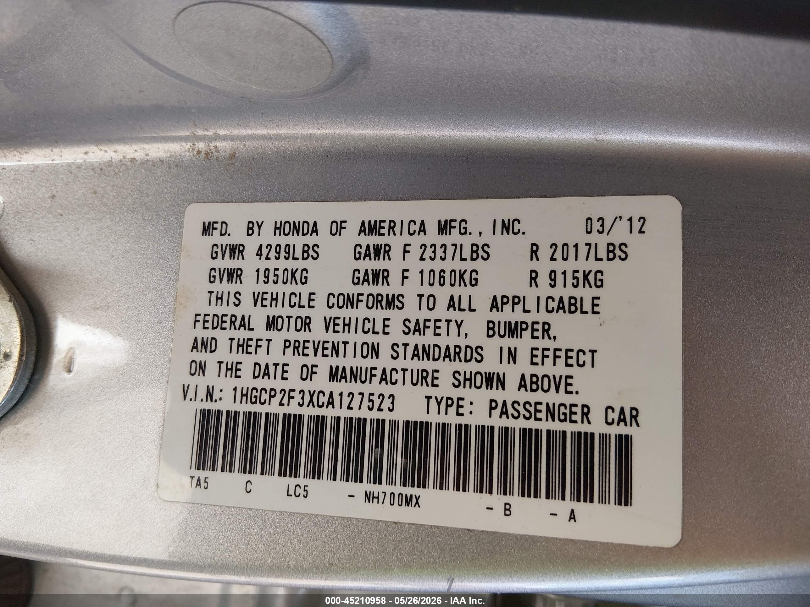 2012 Honda Accord 2.4 Lx White vin: 1HGCP2F3XCA127523
