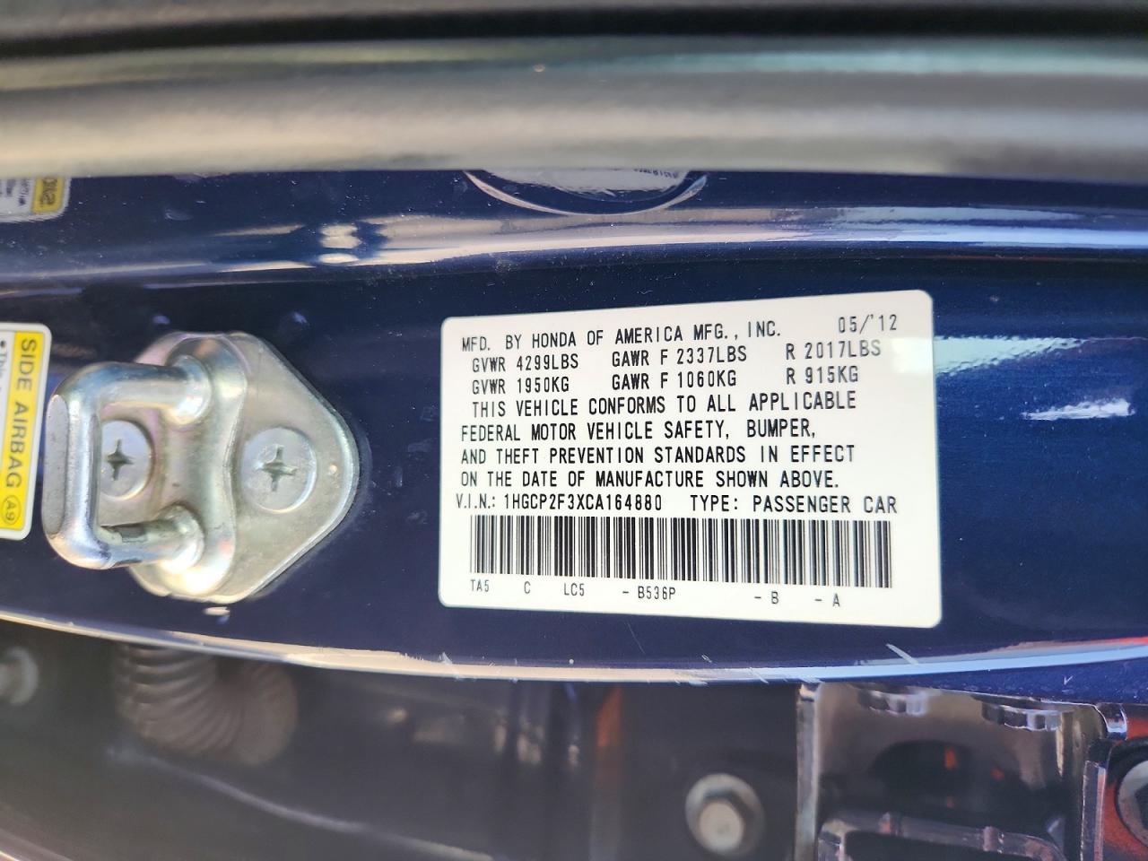 2012 Honda Accord Lx Синий vin: 1HGCP2F3XCA164880