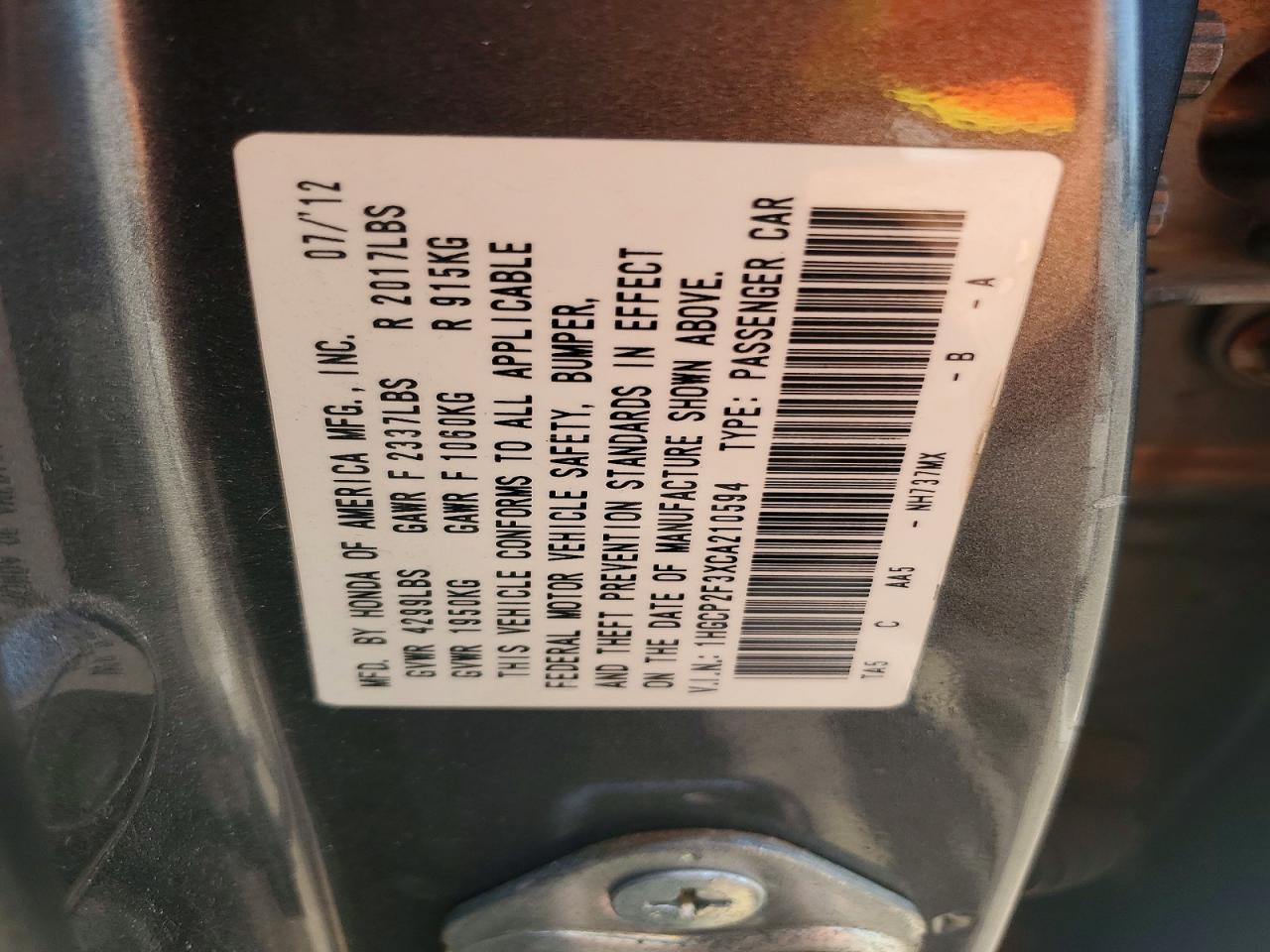2012 Honda Accord Lx Gray vin: 1HGCP2F3XCA210594