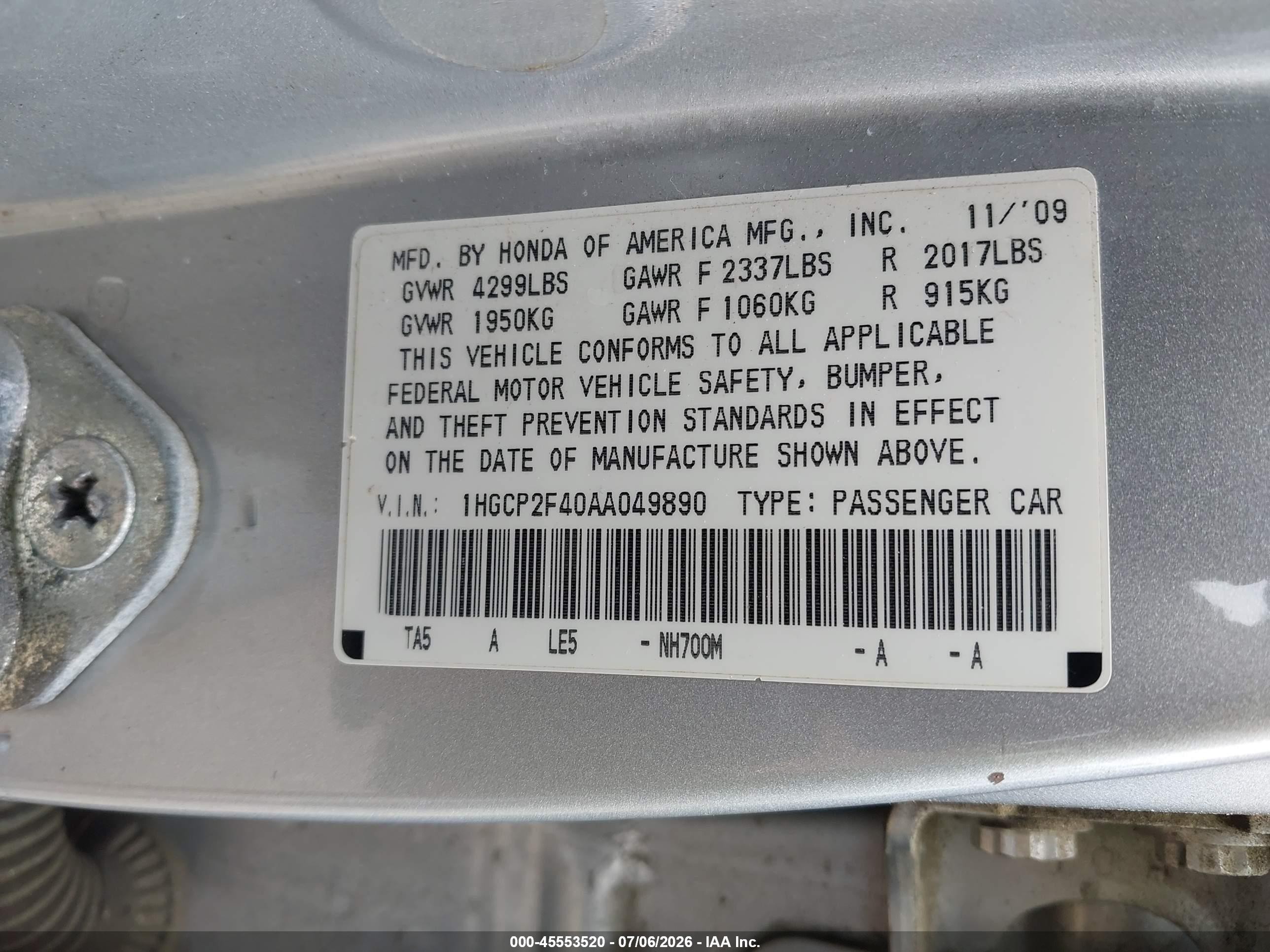 2010 Honda Accord 2.4 Lx-p Silver vin: 1HGCP2F40AA049890