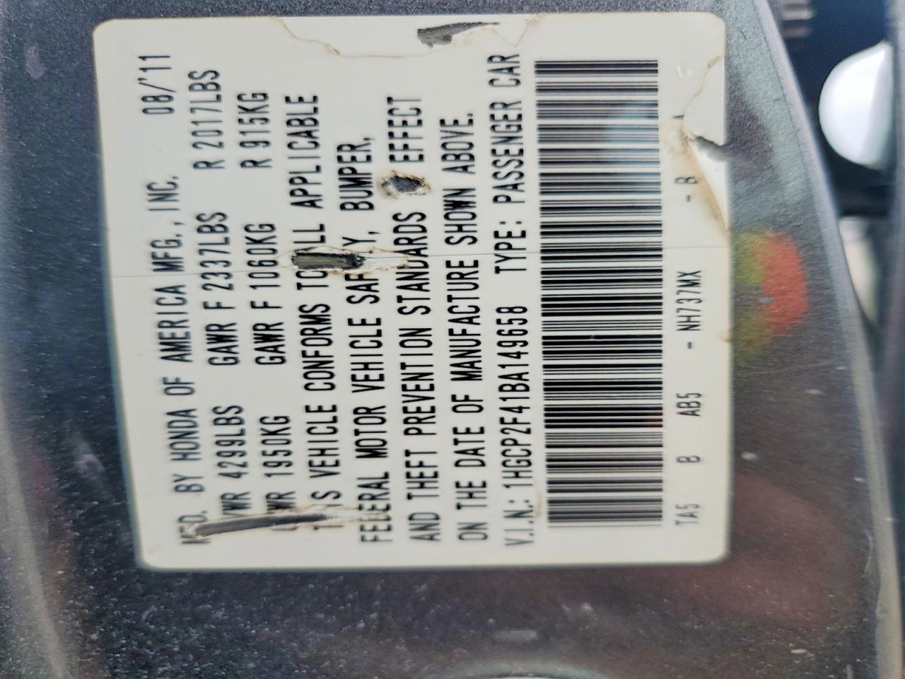 2011 Honda Accord Lxp Gray vin: 1HGCP2F41BA149658